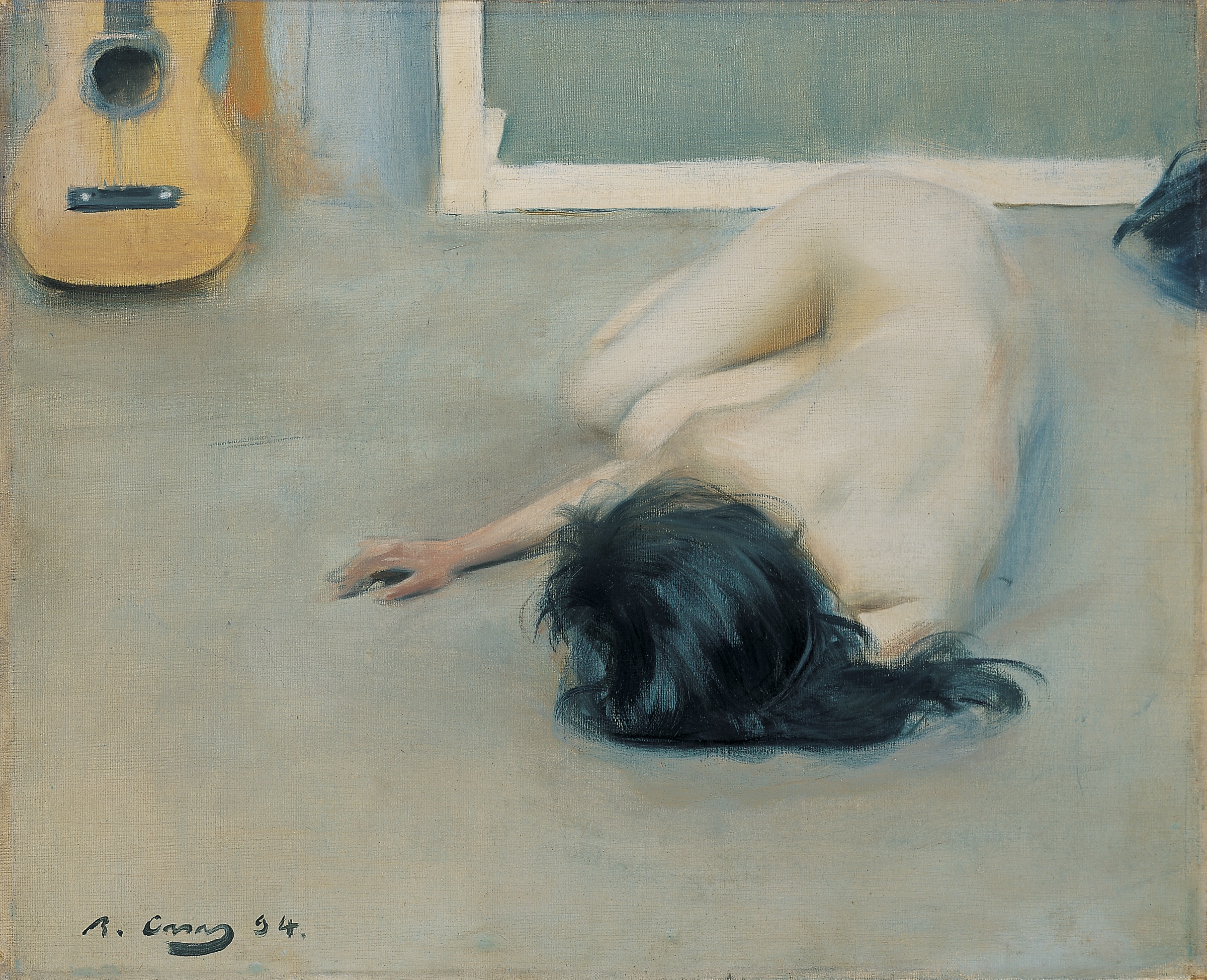 Gitar ile Çıplak (orig. "Nude with a Guitar") by Ramon Casas - 1894 - 46.3 x 56.6 cm 