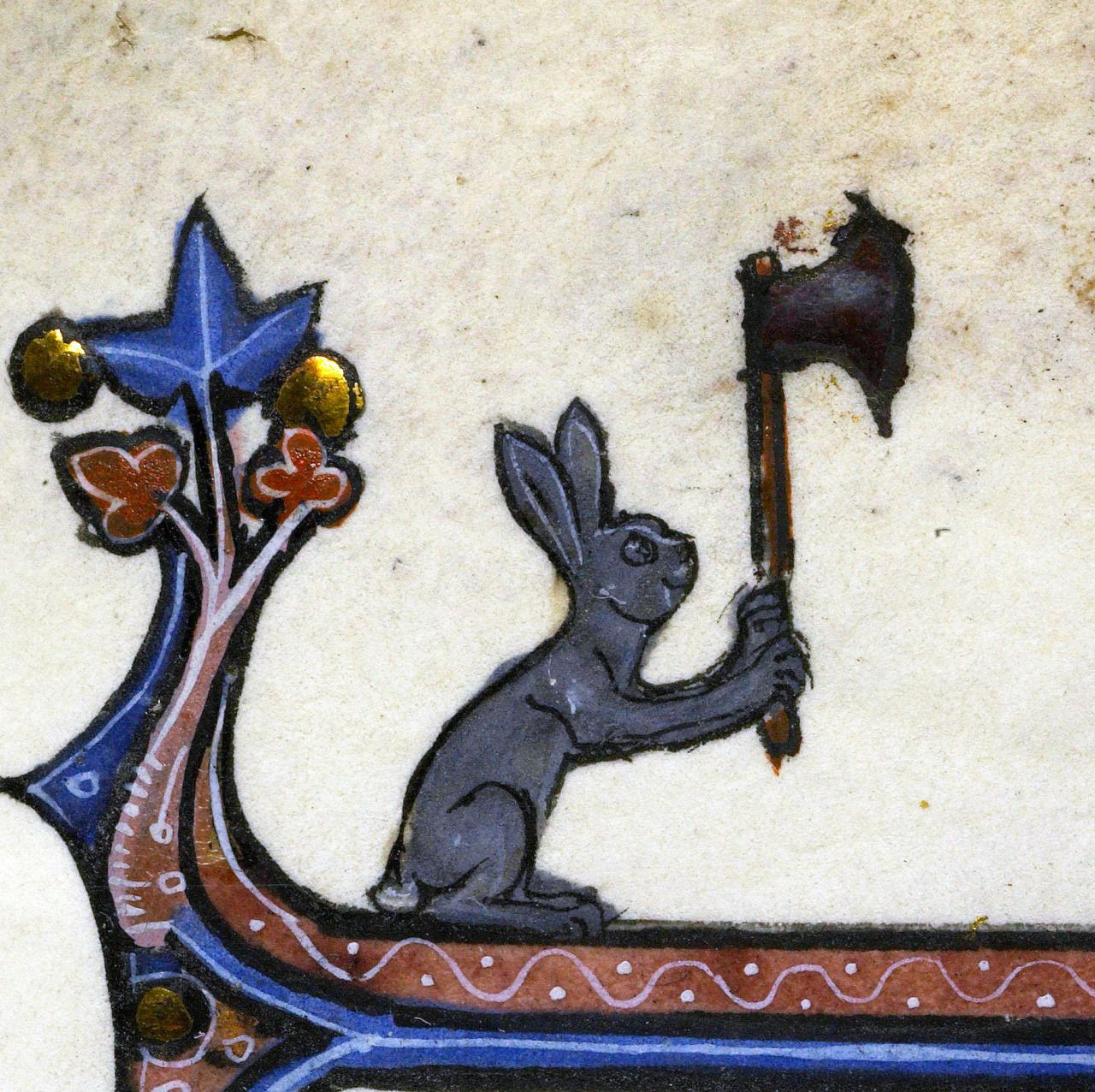拿着斧头的精神病杀人兔 by 未知艺术家  - 14世纪 索邦大学博物馆