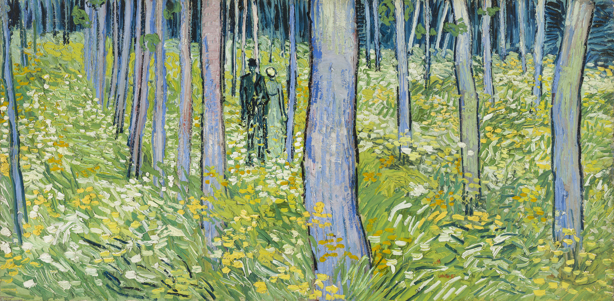 Ağaçların Arasında Yürüyen Çift (Undergrowth with Two Figures) by Vincent van Gogh - 1890 - 49.5 x 99.7cm 