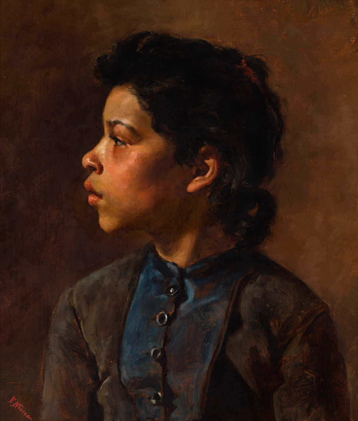 Cap de fată by Elizabeth Nourse - ca. 1882 - 47.5 x 41 cm 