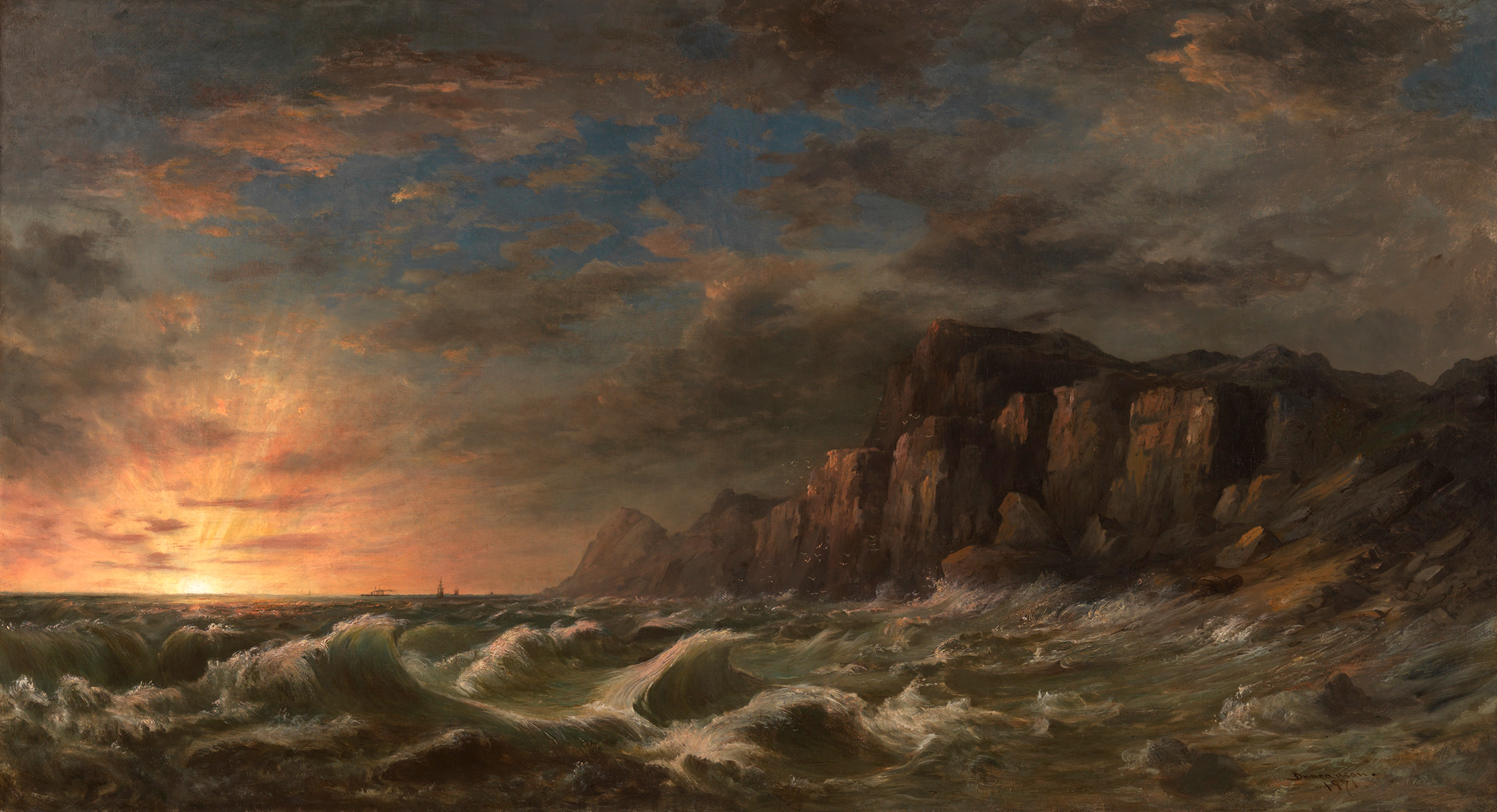 New England Sahilinde Gün Batımı by Robert Duncanson - 1871 - 92 x 169.5 cm 
