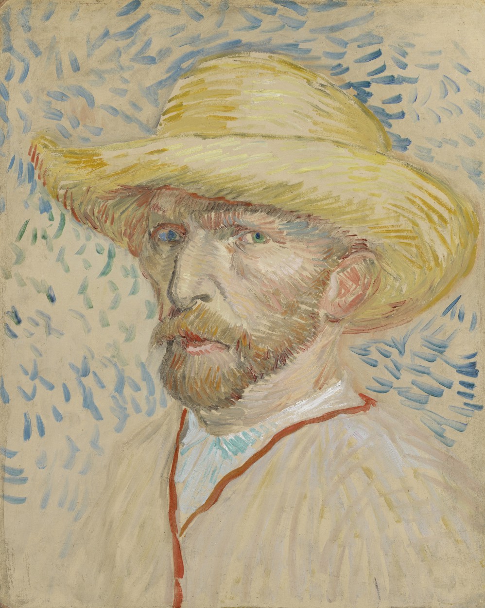 Self-Portrait with Straw Hat by Vincent van Gogh - August-September 1887 - 40.9 x 32.8 cm Van Gogh Museum