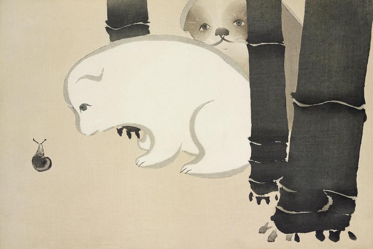 狗和蝸牛 by Kamisaka Sekka - 1909 - 1910 年 - 30 x 44.8 厘米 