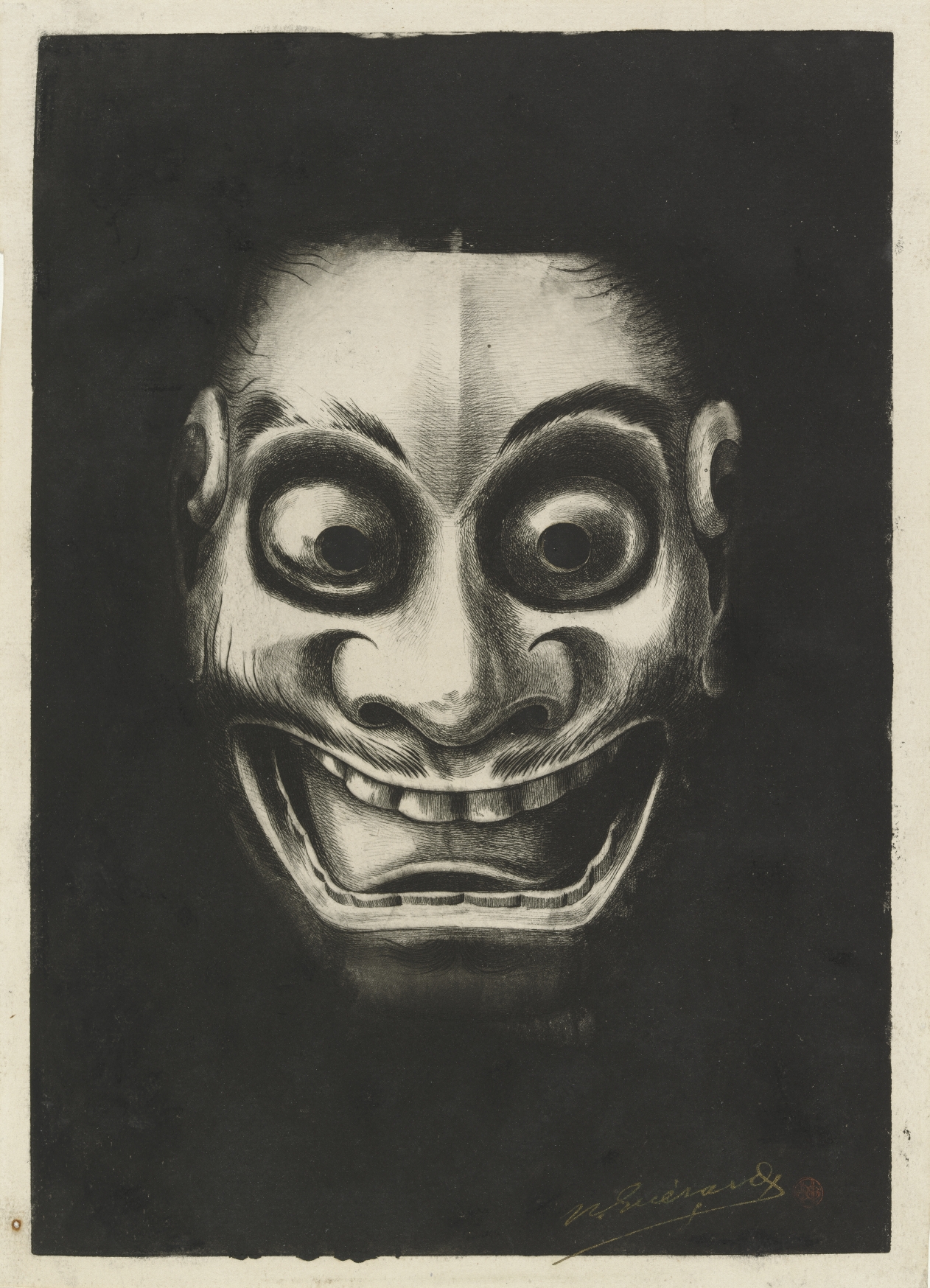 Antique Theatre Mask from Lacquered Wood by Henri Guérard - 1882 - 32.4 x 23.4 cm Van Gogh Museum