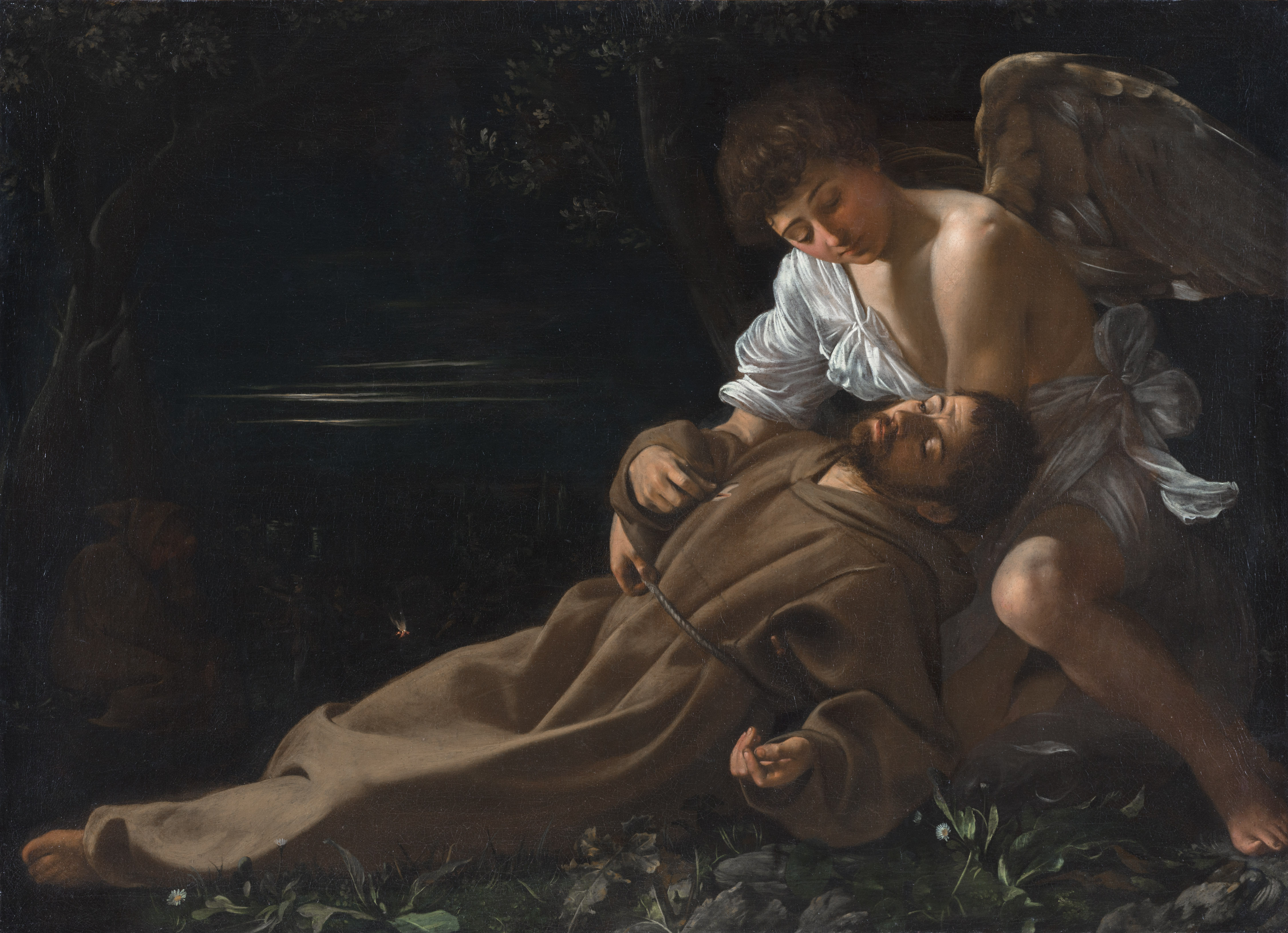 Saint Francis of Assisi in Ecstasy by  Caravaggio - c. 1595-96 - 37 x 51 in. Wadsworth Atheneum Museum of Art