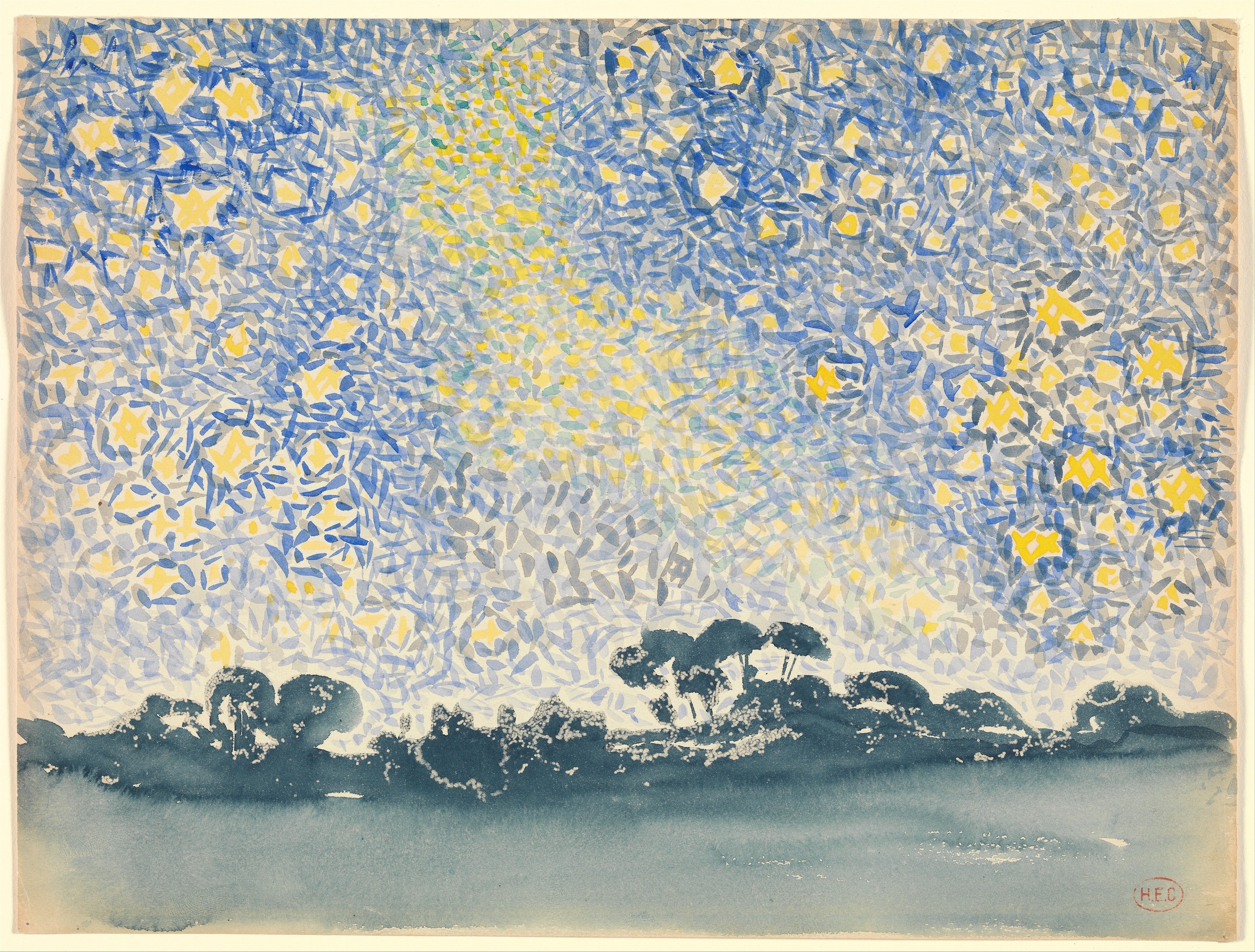 별이 있는 풍경 (Landscape with Stars) by Henri-Edmond Cross - 1905–1908년경 - 24.4 x 32.1cm 