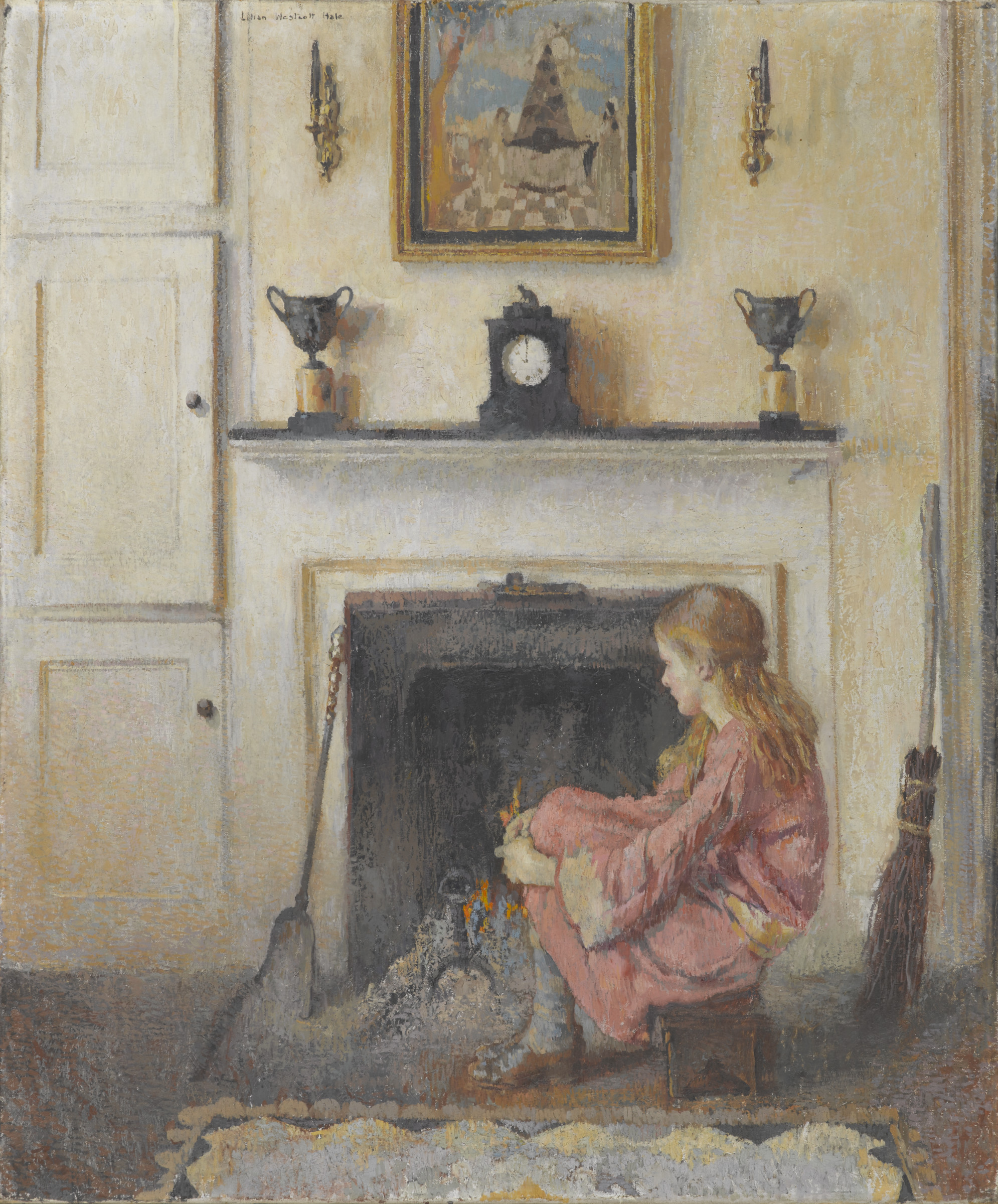 Alice sedící u ohně by Lilian Westcott Hale - 1925 - 91.4 x 76.2 cm 