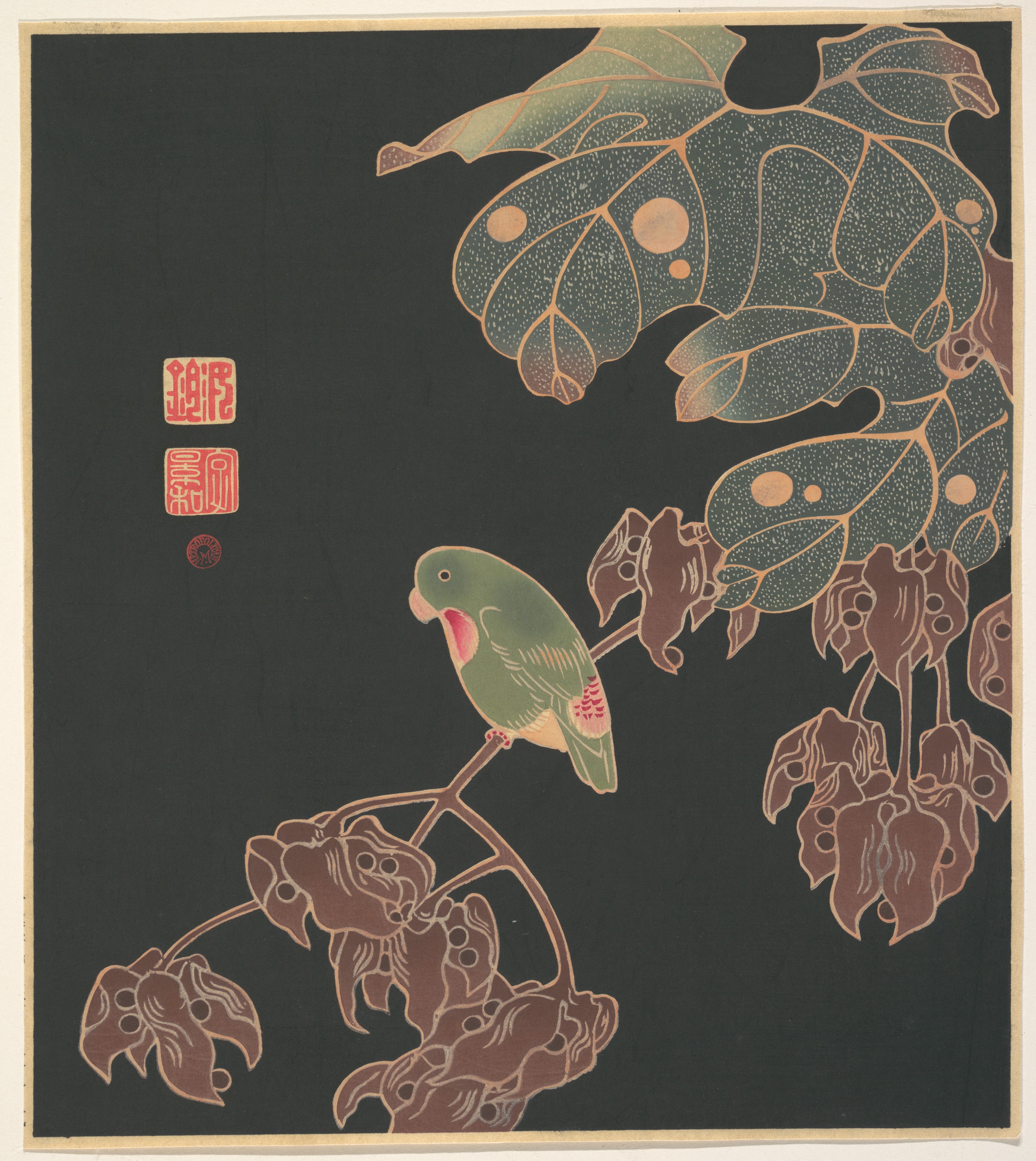 Paroquet by Itō Jakuchū - printed ca. 1900 - 25,4 x 36,8 cm Metropolitan Museum of Art