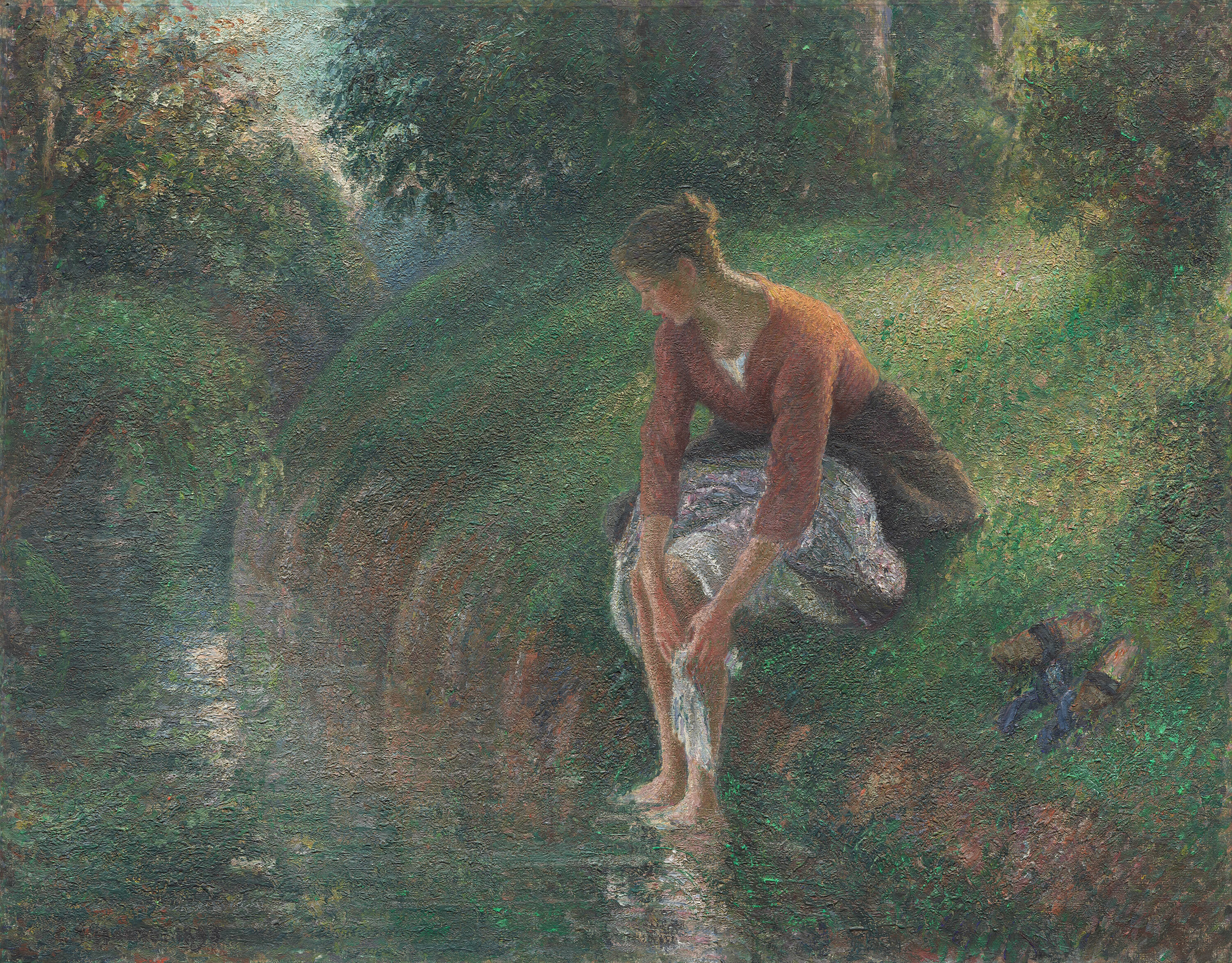 小川で足浴する女性 by Camille Pissarro - 1894〜1895年 - 73 × 92 cm 