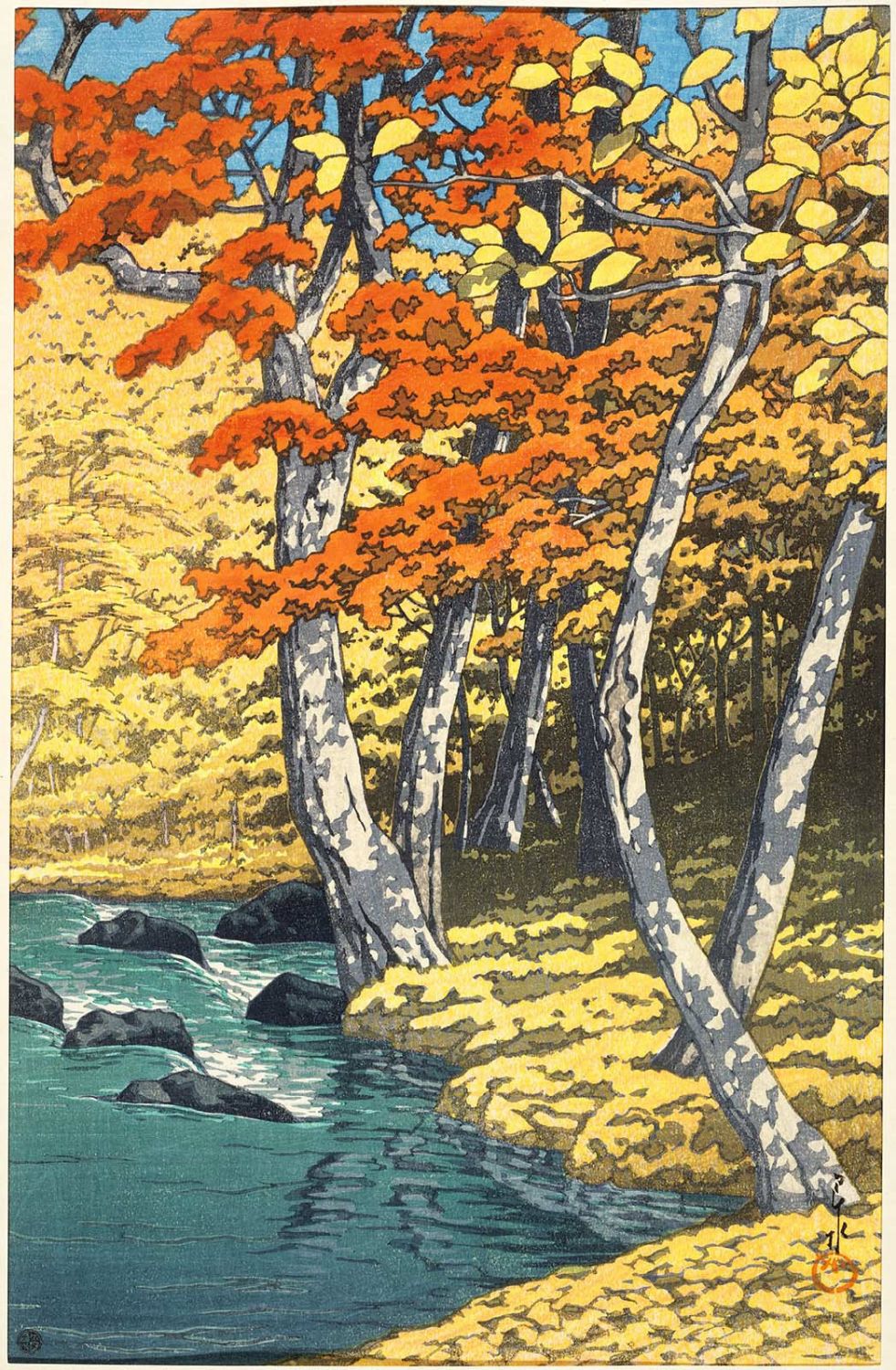 ओइरेस में पतझड़ by Hasui Kawase - १९३३ - ३६.५१ × २४.१३ से.मी. 