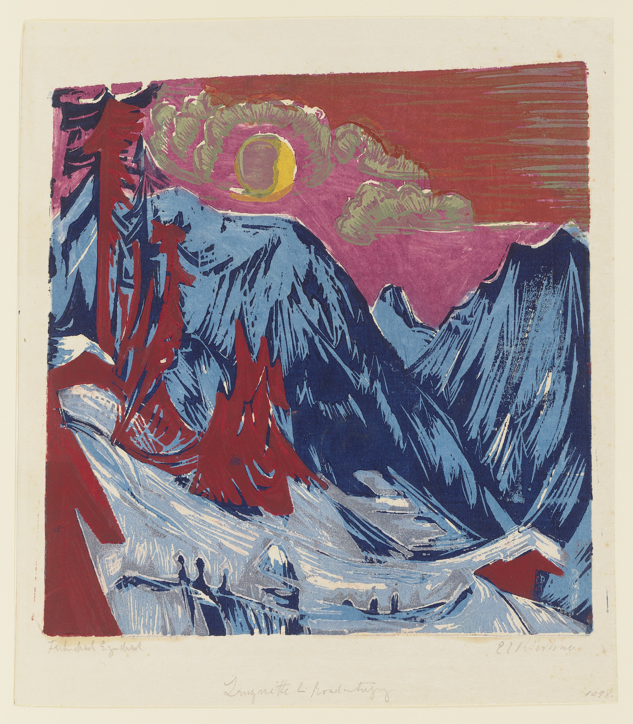 月下の雪景色 by Ernst Ludwig Kirchner - 1919年 - 36.7 x 32.3 cm 