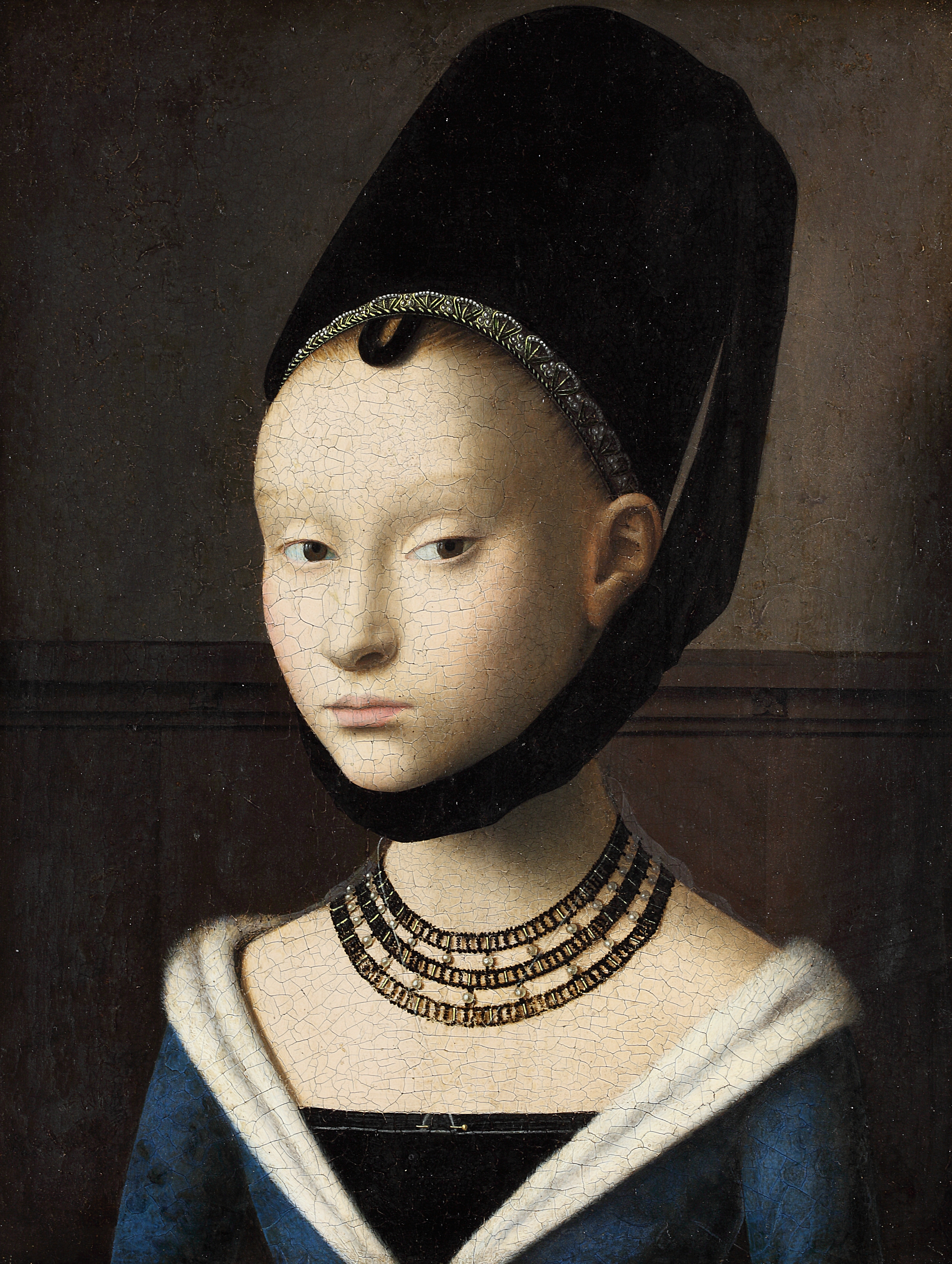 Fiatal nő arcképe by Petrus Christus - 1470 körül - 29.1 × 22.7 cm 