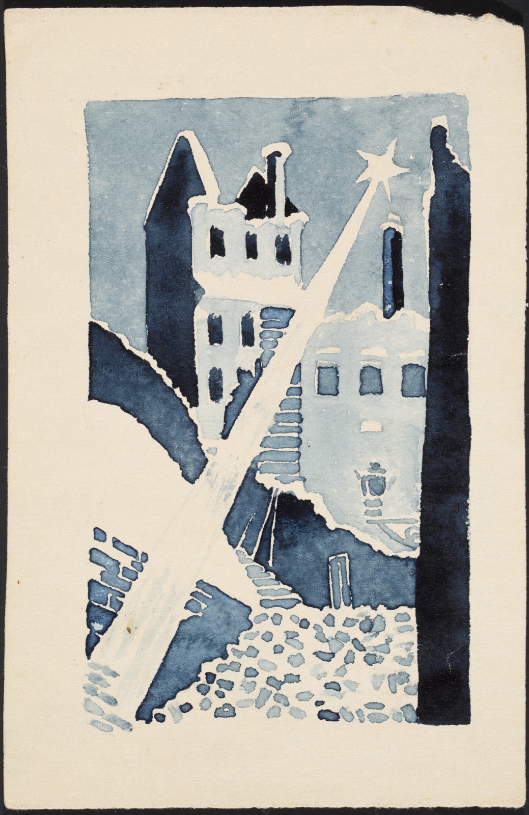 Opuštěná, vypálená Varšava v noci by Henryk Beck - 1944 - 15,3 x 10 cm 