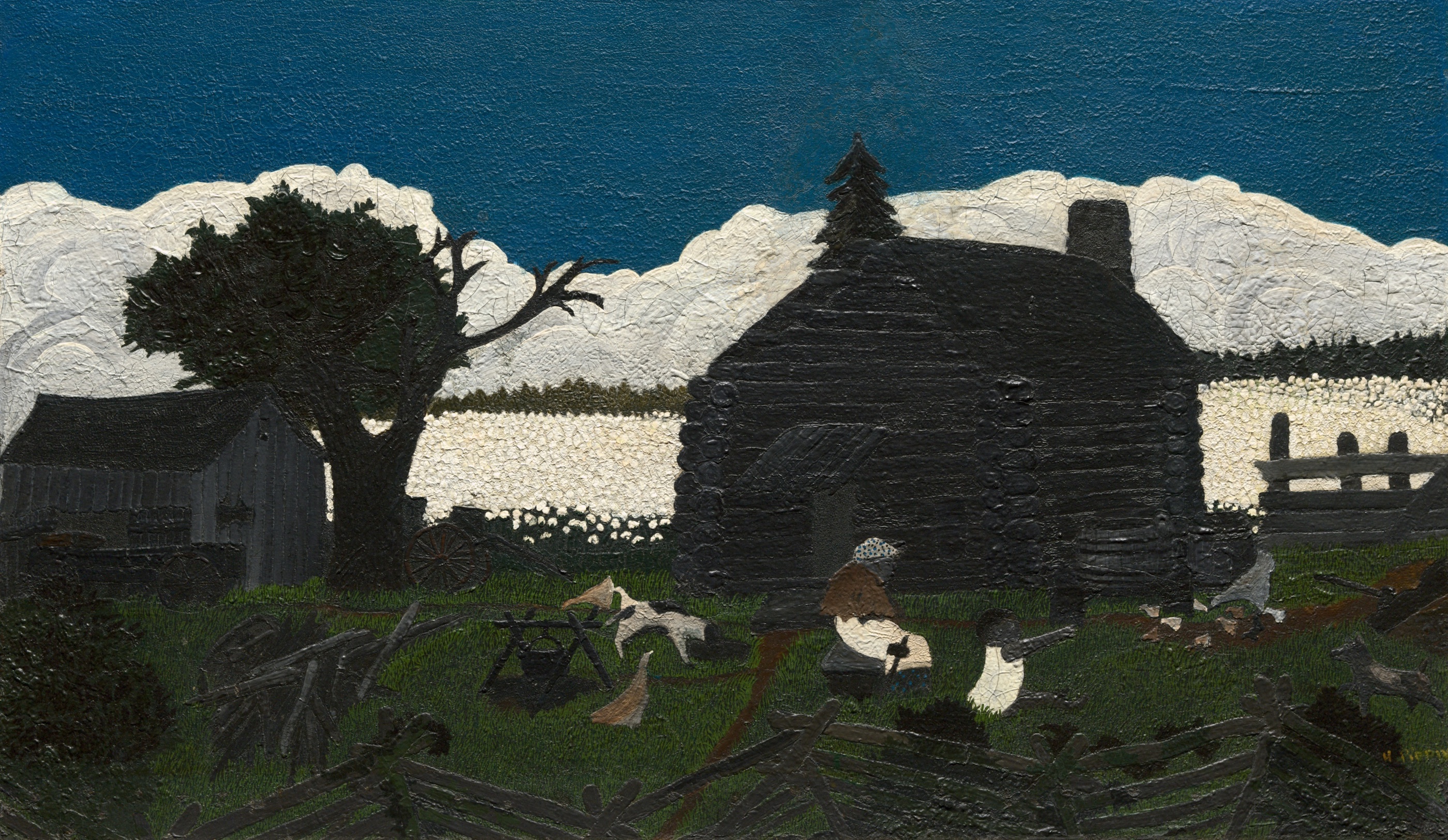 Хижина в хлопковом поле (Cabin in the Cotton) by Horace Pippin - примерно 1931–1937 - 51 × 85 см 