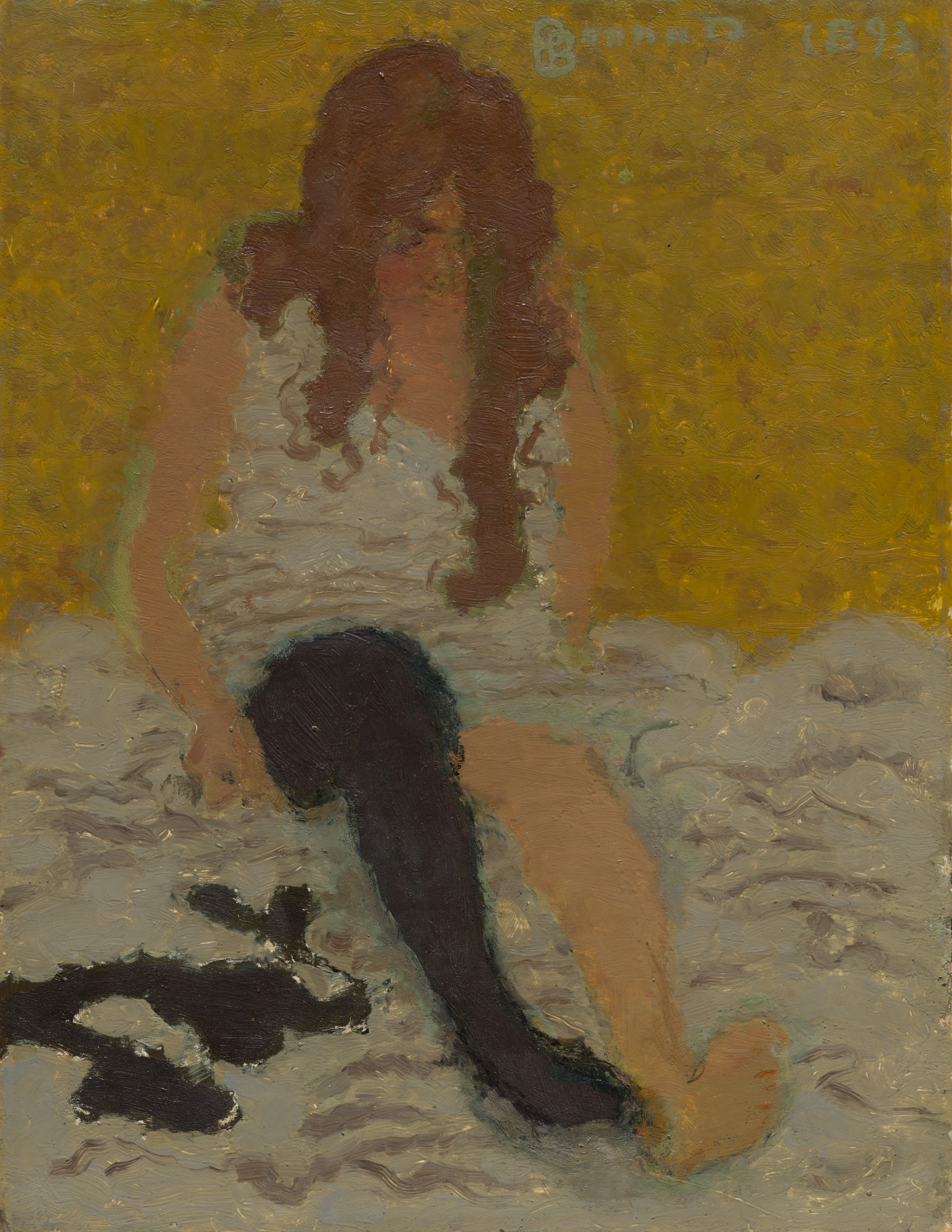 Женщина, надевающая чулки (Woman Putting on Her Stockings) by Пьер Боннар - 1893 - 35.2 x 27 см 