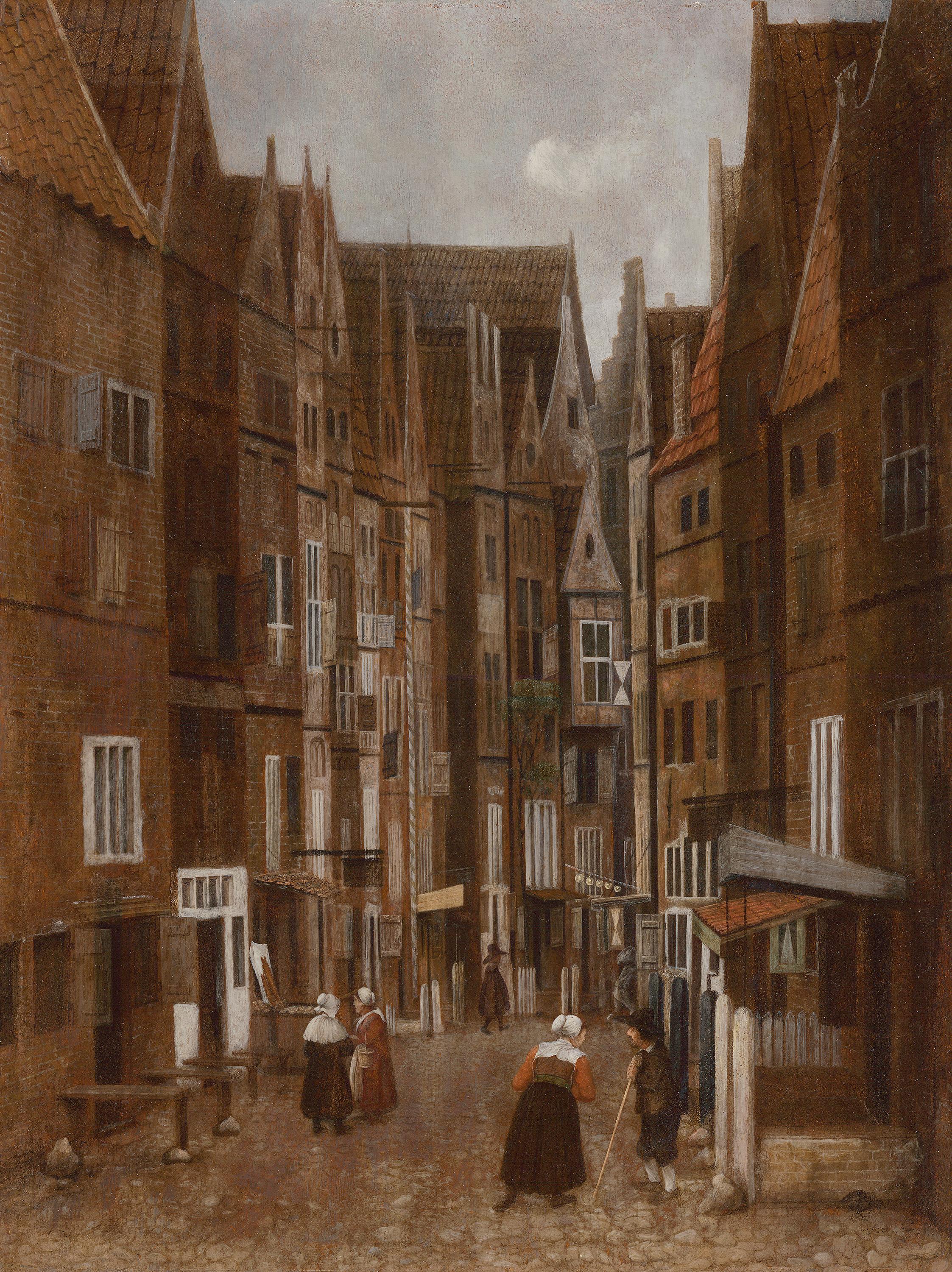 Scène de rue avec des gens qui discutent by Jacob(us) Vrel - Après 1633 - 39 x 29,3 cm Alte Pinakothek