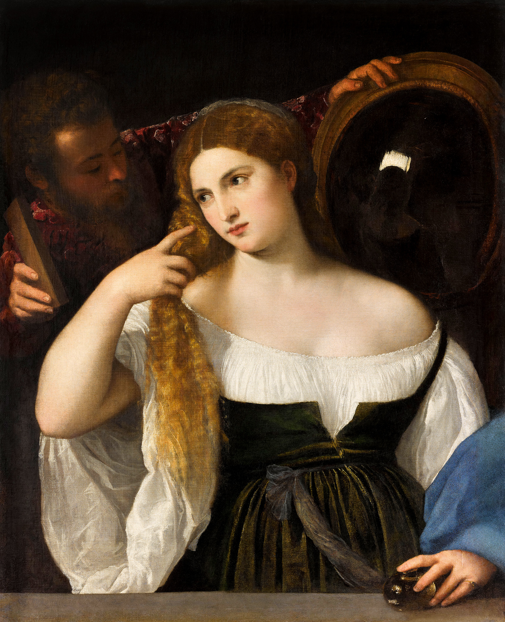 Joven ante el espejo by  Tiziano - c.1515 - 99 x 76 cm Kunsthistorisches Museum