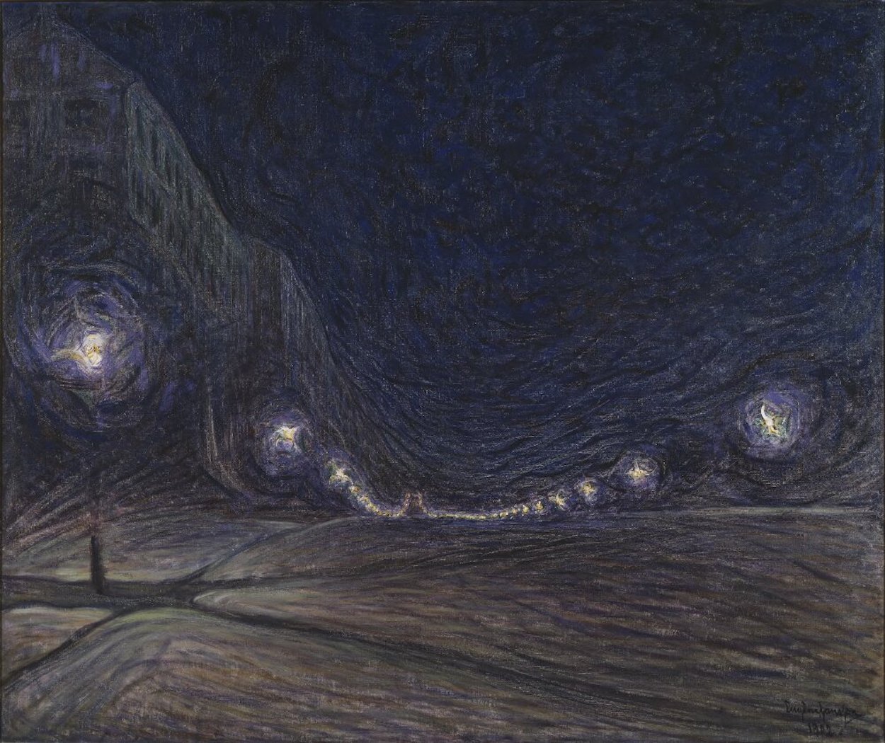 هورنسگاتان در شب by Eugène Jansson - ۱۹۰۲ - ۱۵۲ × ۱۸۲ سانتی‌متر 
