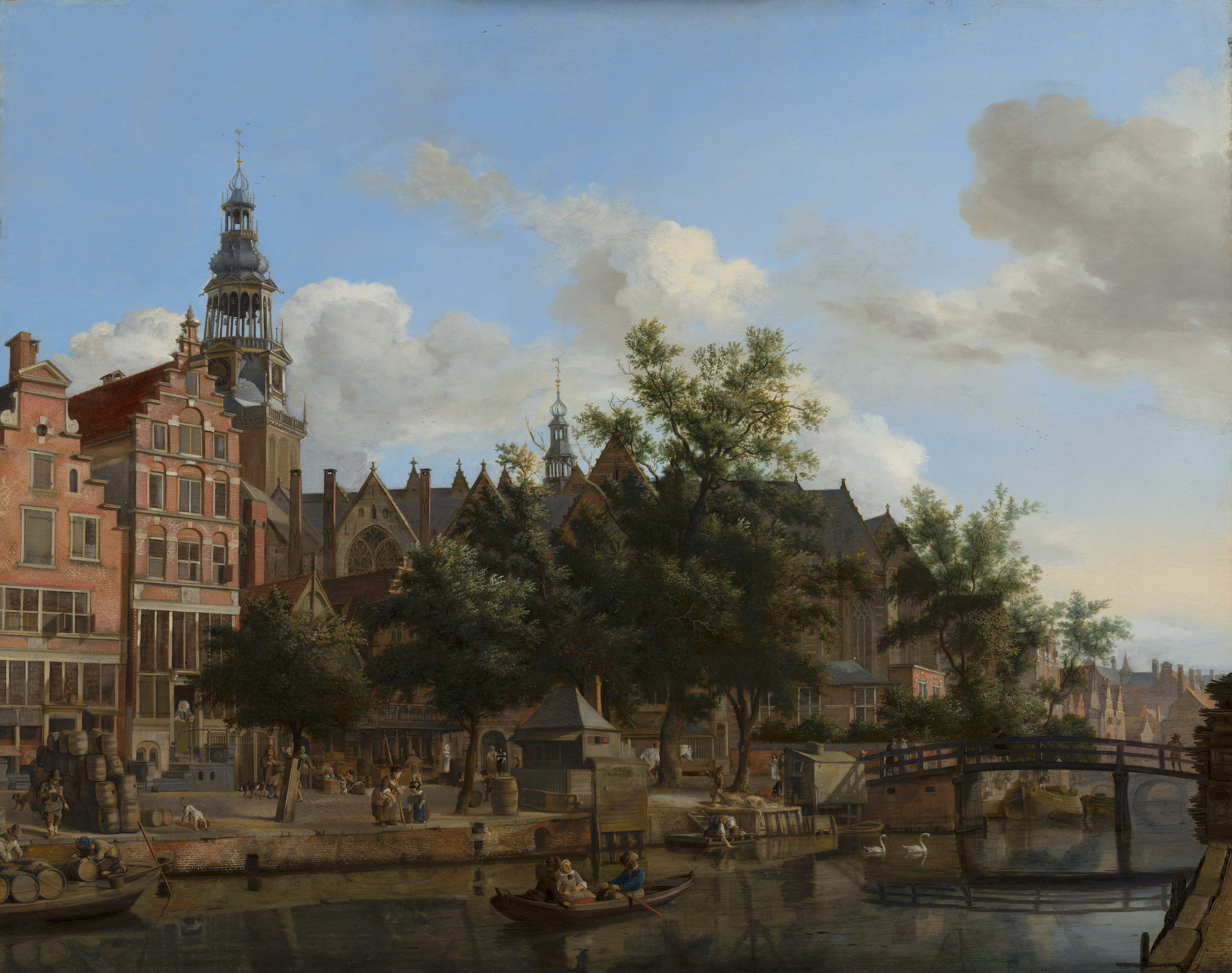 Vedere la Oudezijds Voorburgwal cu Oude Kerk din Amsterdam by Jan van der Heyden - 1670 - 52.3 x 41.4 cm 