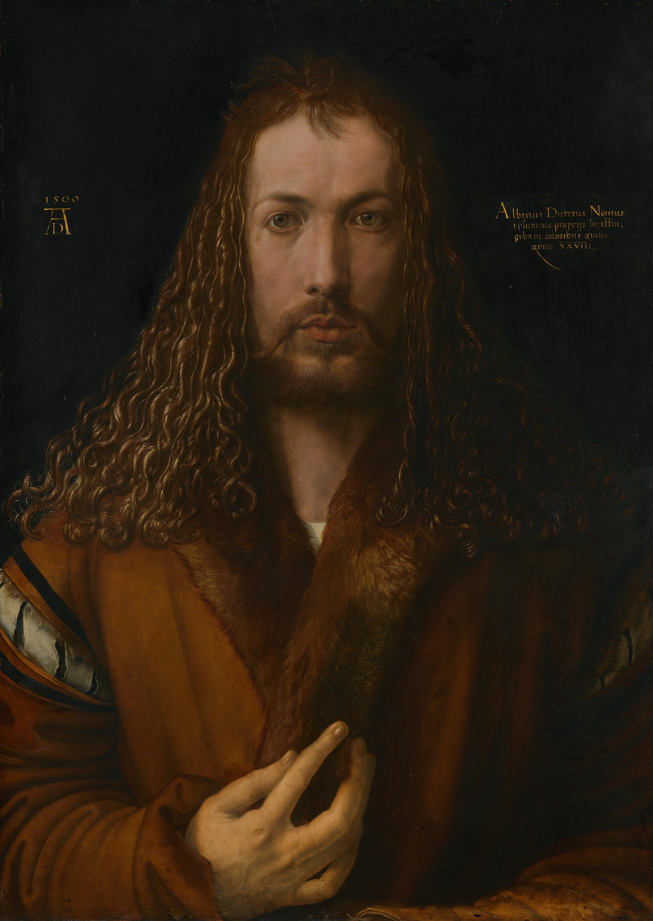 穿帶毛邊的長袍的自畫像 by Albrecht Dürer - 1500 - 67.1 x 48.9 cm 