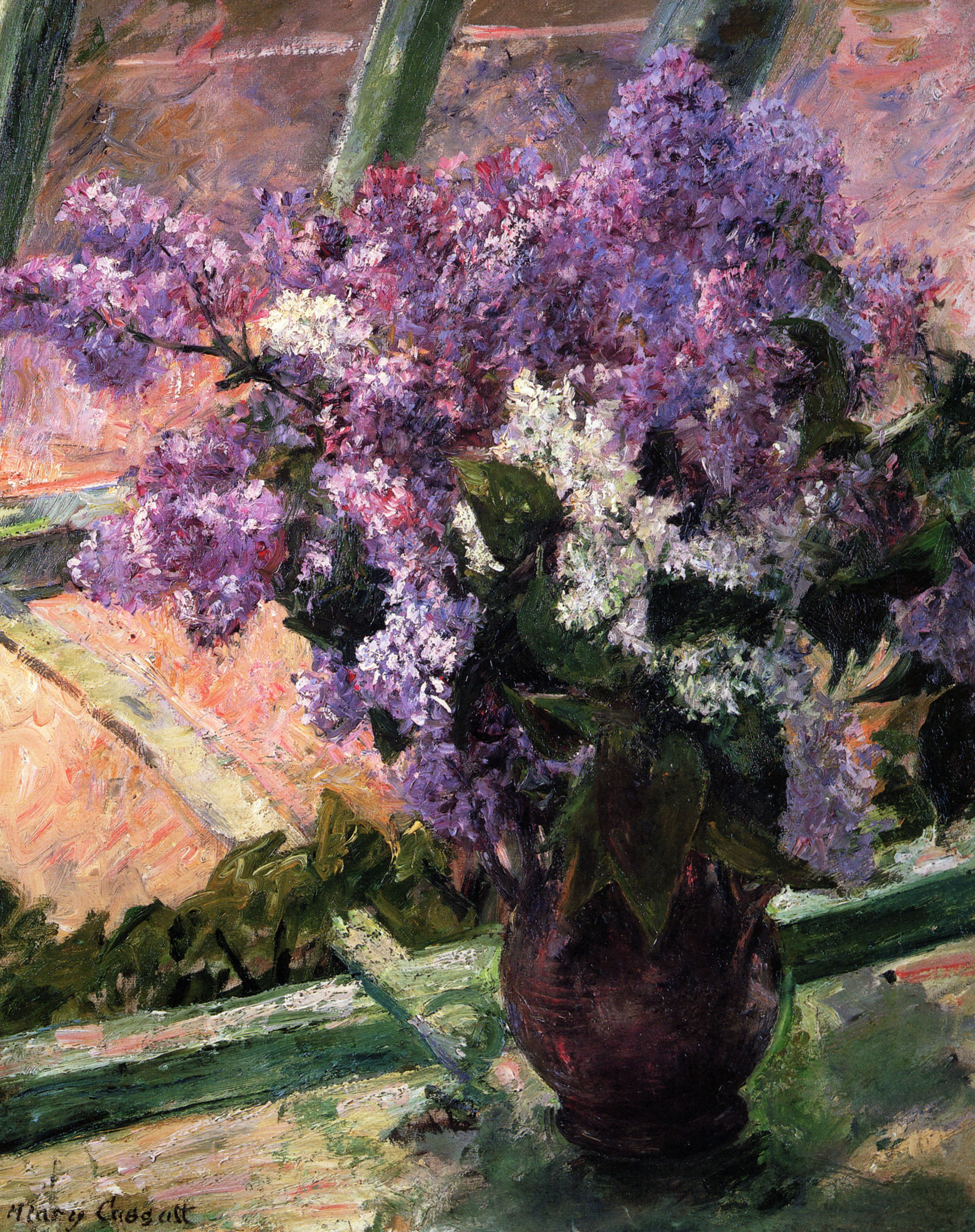 窗外的紫丁香 by 玛丽· 卡萨特 - c. 1880–83 - 61.5 x 51.1 cm 
