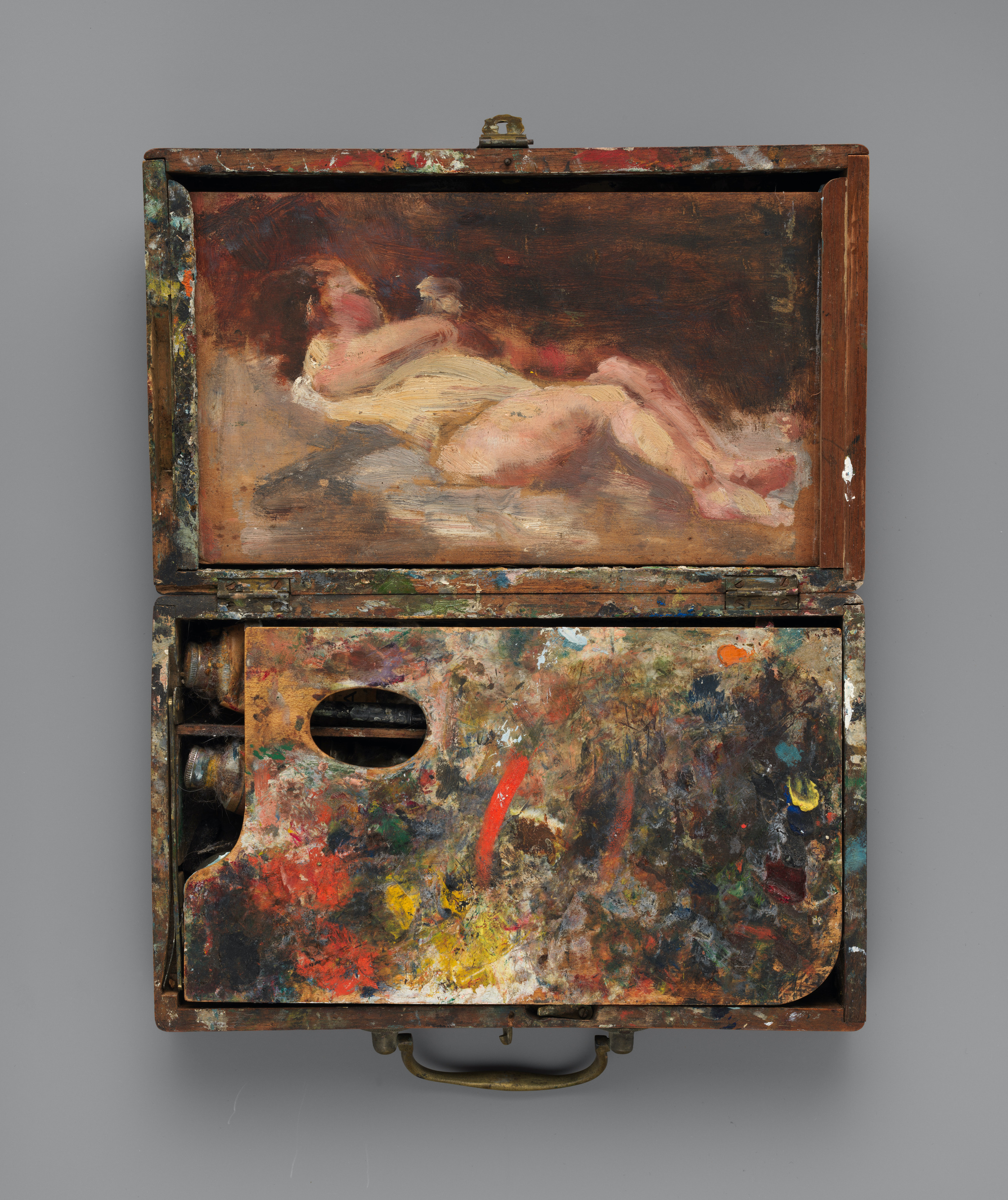جعبه رنگ به همراه طراحی برهنه by Helena de Kay - حدود ۱۸۷۱ - ۵.۱ × ۲۳.۵ × ۱۴ سانتی‌متر 
