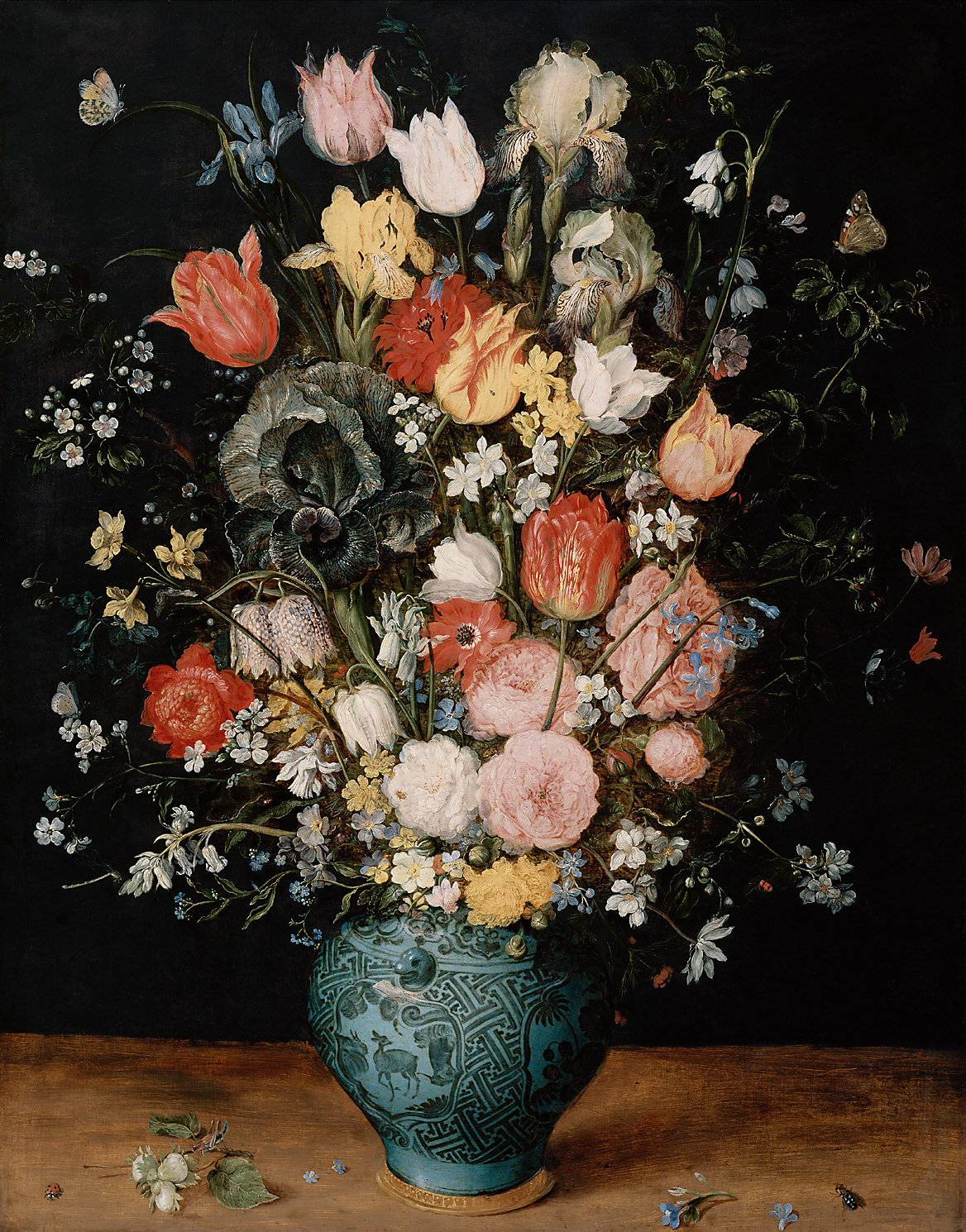 蓝色花瓶里的花束 by 扬 勃鲁盖尔 - 约1608 - 65.8 × 51 cm 艺术史博物馆