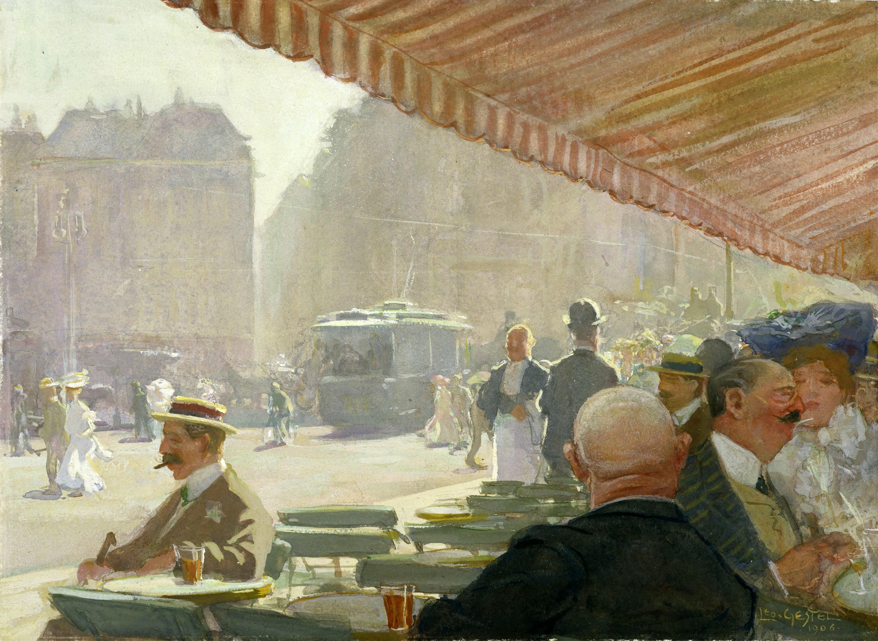 レンブラント広場のカフェテラス by Leo Gestel - 1906年 - 32 x 47 cm 