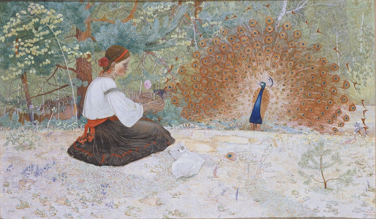 Сказка о девочке и павлине (A Tale of a Girl and a Peacock) by Petro Kholodny - 1916 - 85 x 114 см 