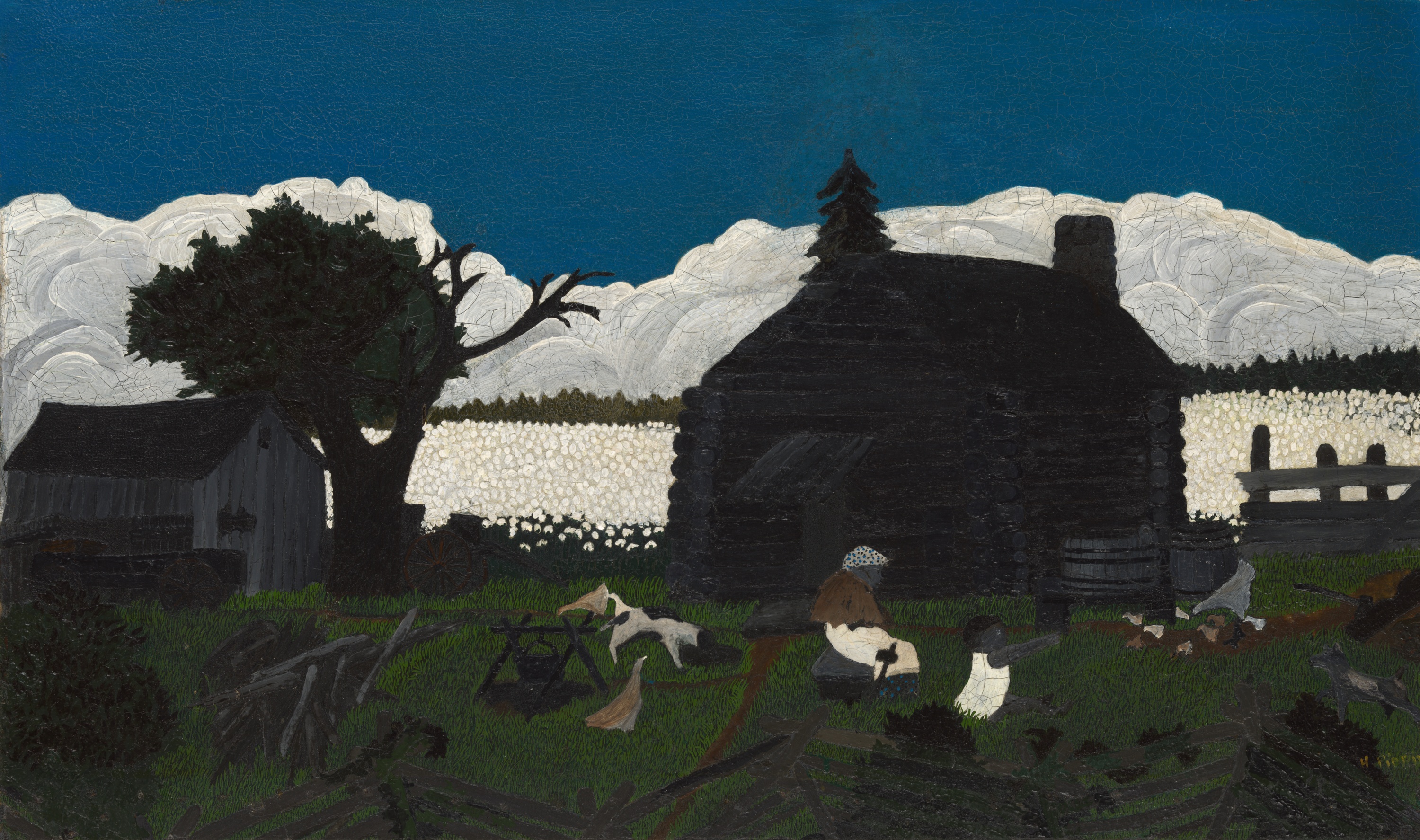Хижина среди хлопка (Cabin in the Cotton) by Horace Pippin - Около 1931–37 - 51 × 85 см 