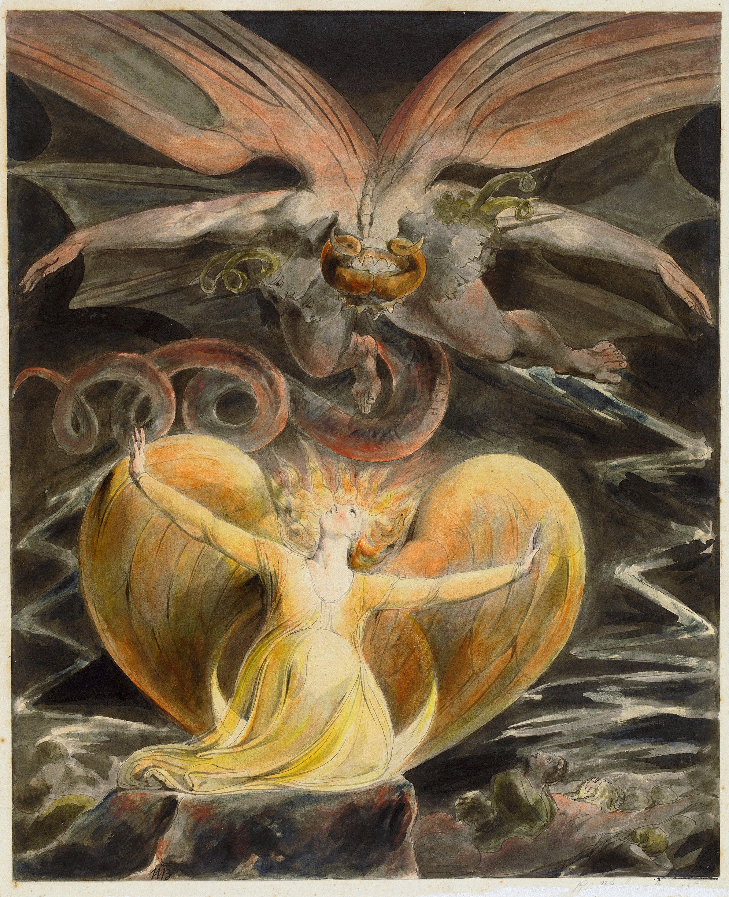 التنين الأحمر العظيم والمرأة المتشحة الشمس by William Blake - حوالي 1805 م - 43.7 في 34.8 سم 