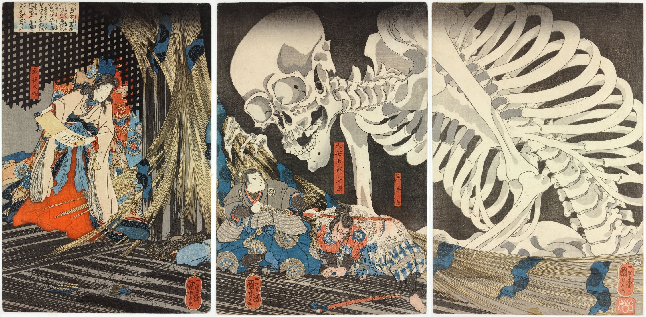 Вештица Такијаша и дух скелетона by Utagawa Kuniyoshi - c. 1844 - 35 x 71 cm 
