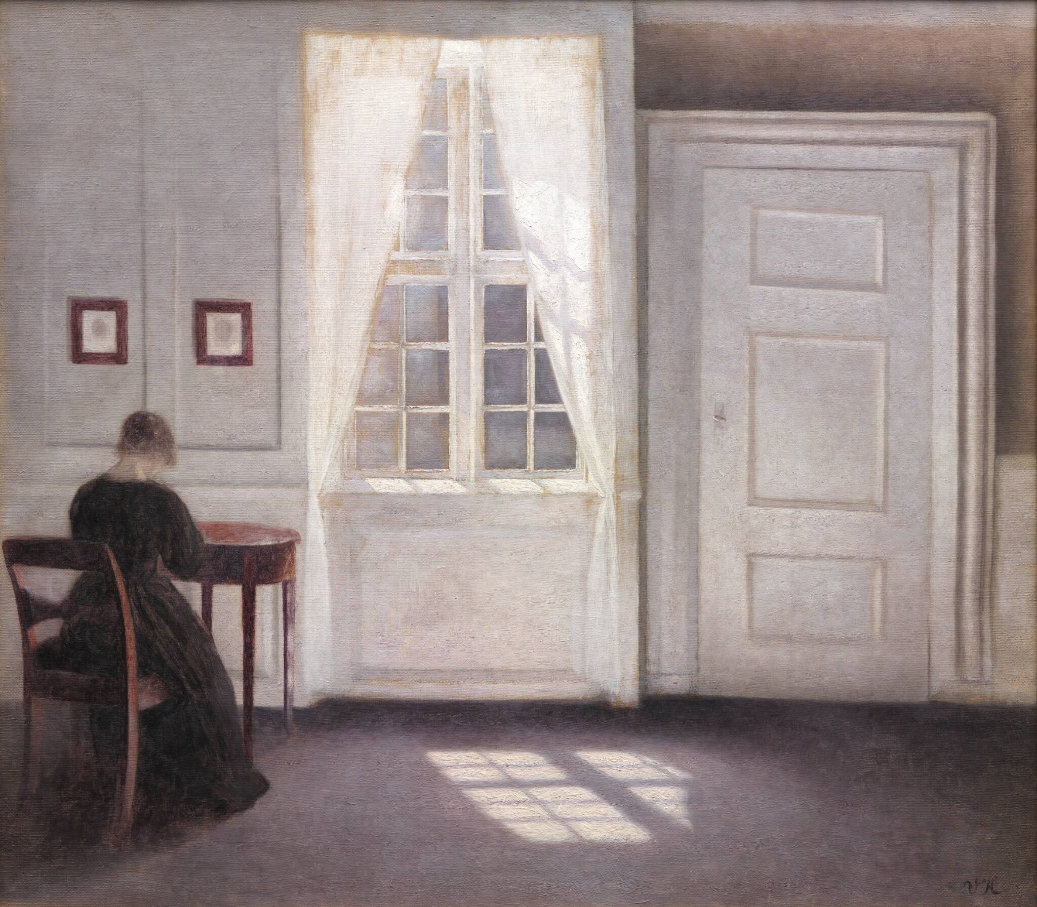 Interieur in Strandgade, zonlicht op de vloer by Vilhelm Hammershøi - 1901 - 46,5 x 52 cm SMK - Staatsmuseum voor Kunst
