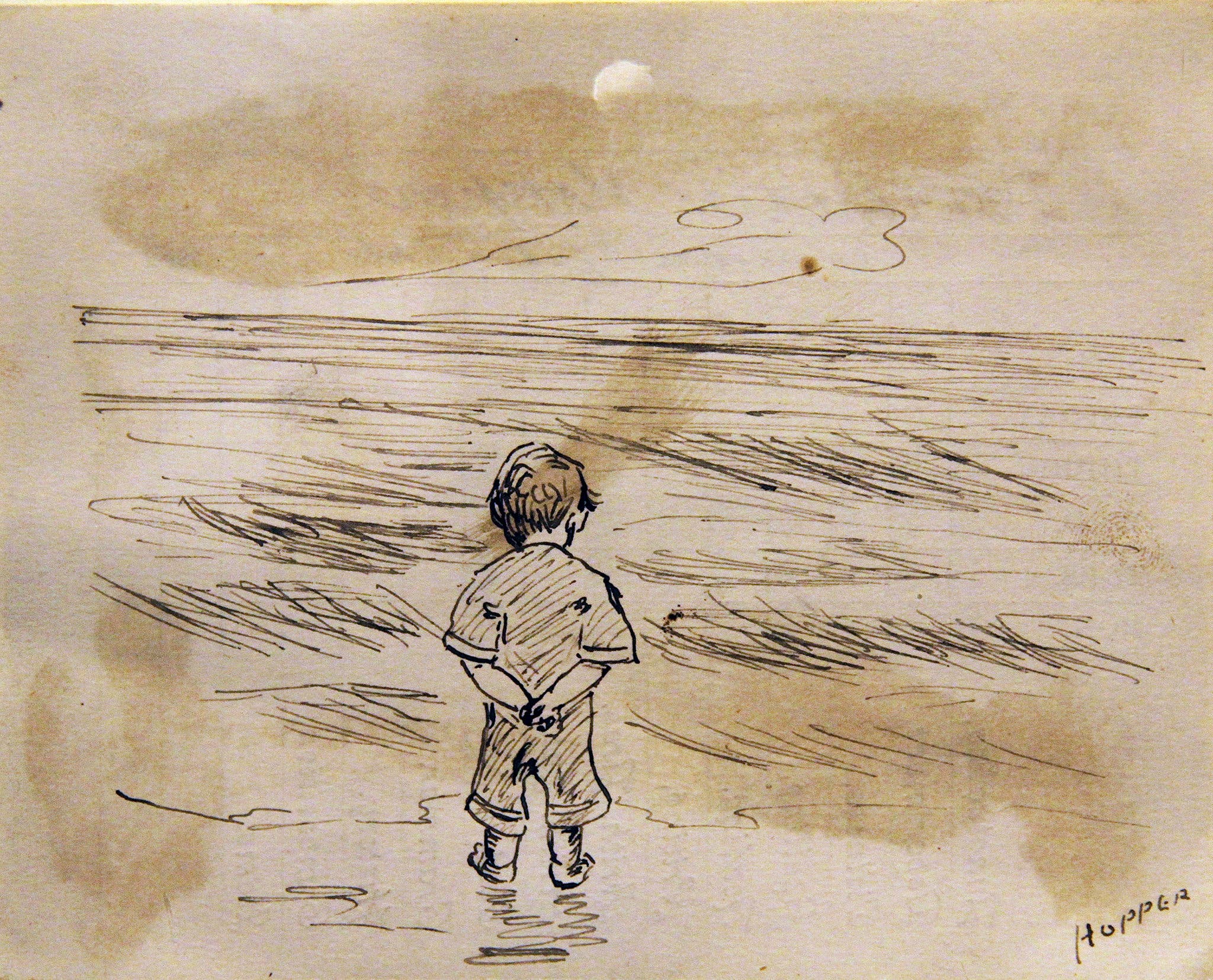 طفل صغير ينظر إلى البحر by Edward Hopper - 1891 - الأبعاد: 11.43 × 8.89  سم 