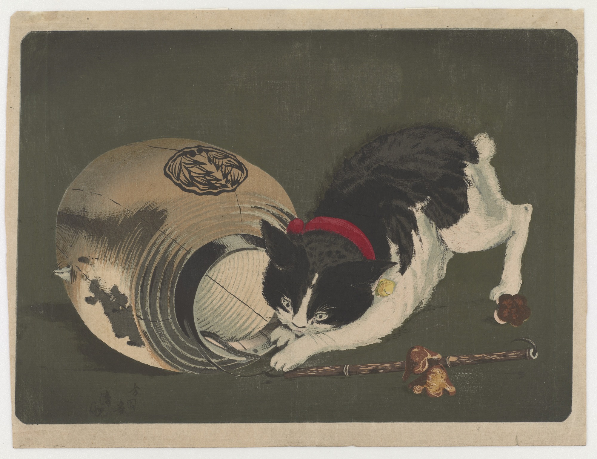 Kat met een lampion by Kobayashi Kiyochika - 1877-1881 - 30,7 x 43,5 cm 