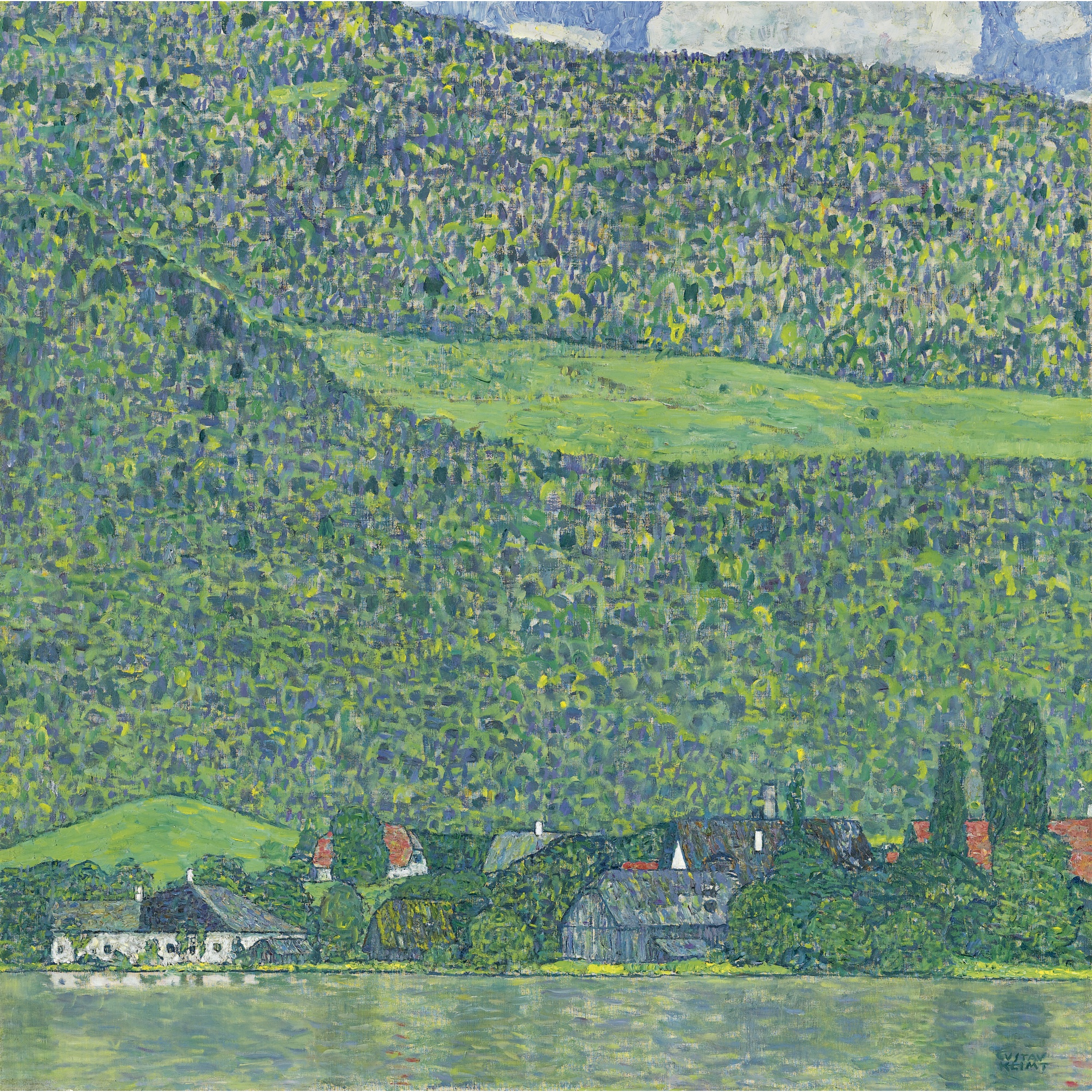 阿特湖畔的利茨尔贝格 by 古斯塔夫· 克林姆特画 - 1914-1915年间 - 110 × 110 cm 