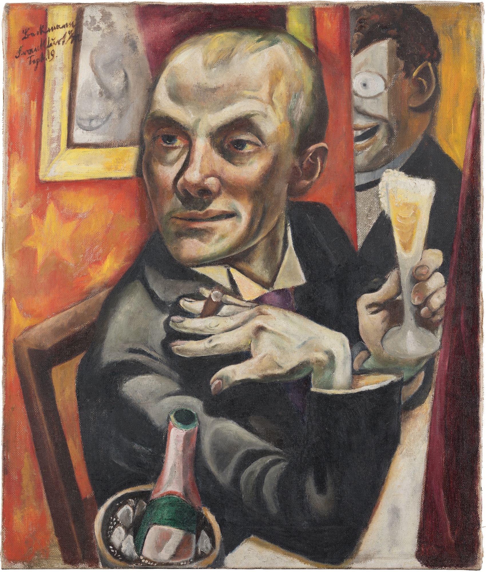 Şampanya Bardağıyla Otoportre (orig. "Self-Portrait with Champagne Glass") by Max Beckmann - 1919 - 65,0 x 55,5 cm 
