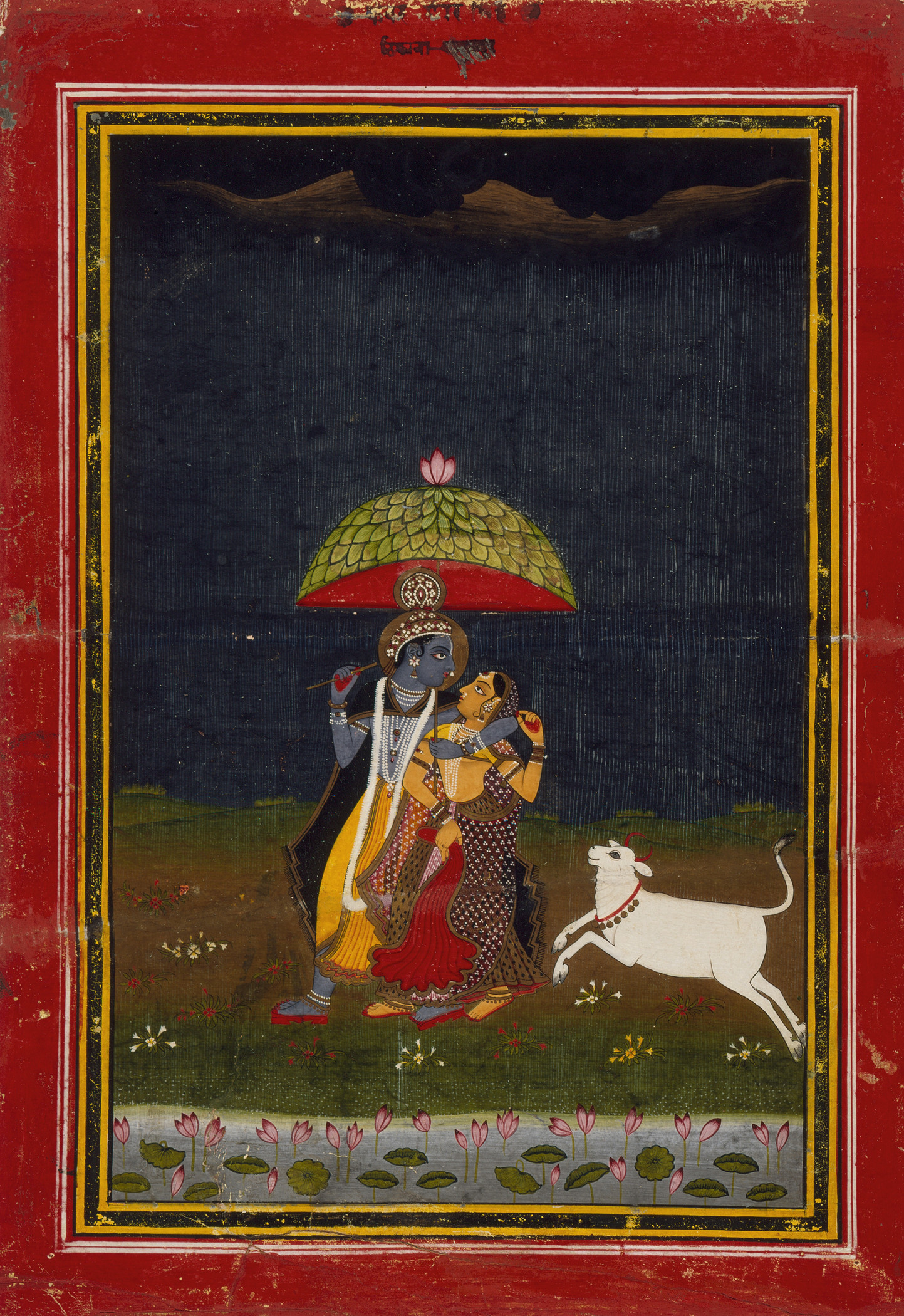 Крішна та Радга гуляють під дощем by Unknown Artist - бл. 1775 р. - 22.54 x 14.6 см 
