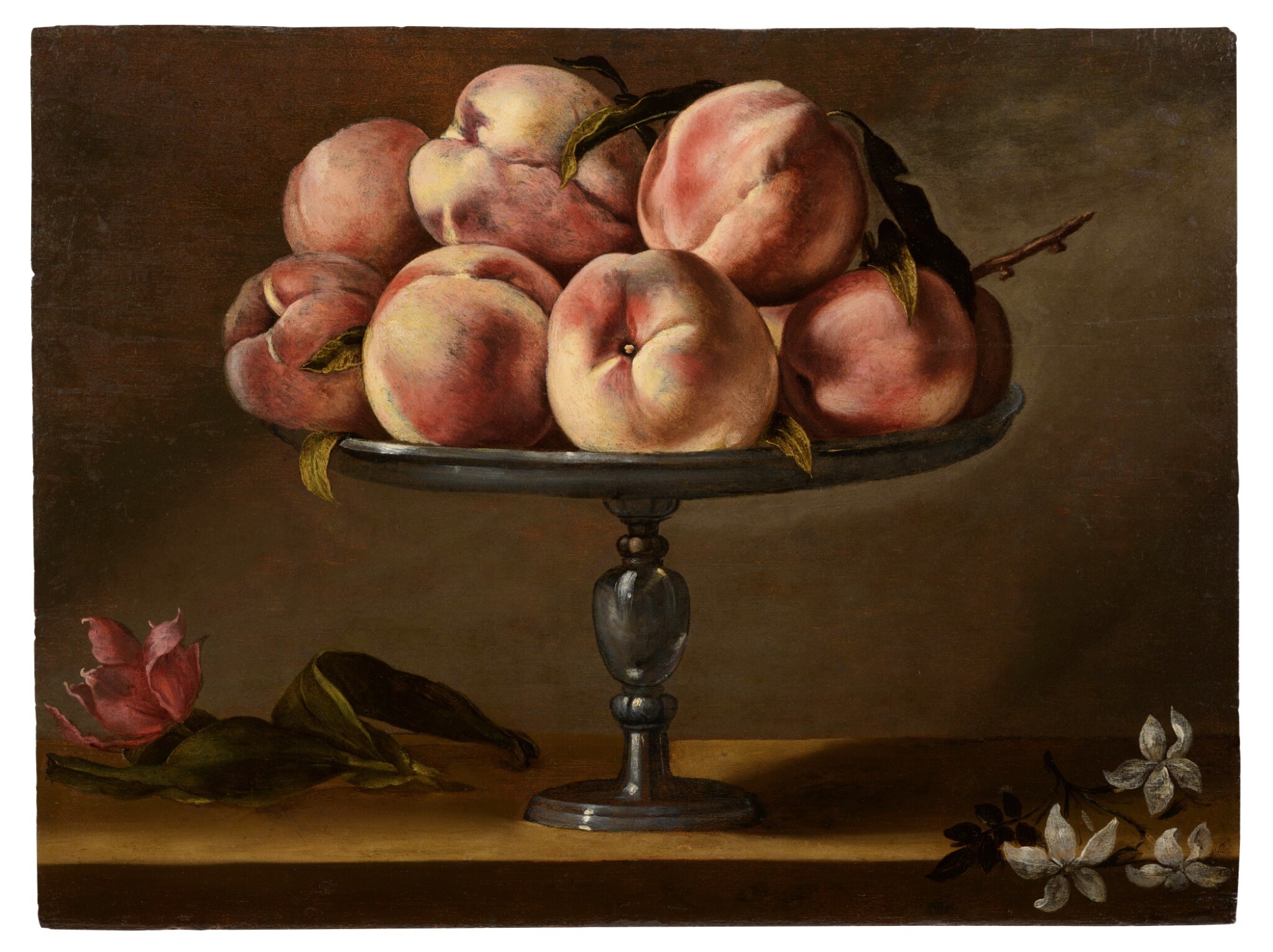 Still life of peaches on a fruit stand with flowers by Fede Galizia - 38.6 x 51.8 cm private collection