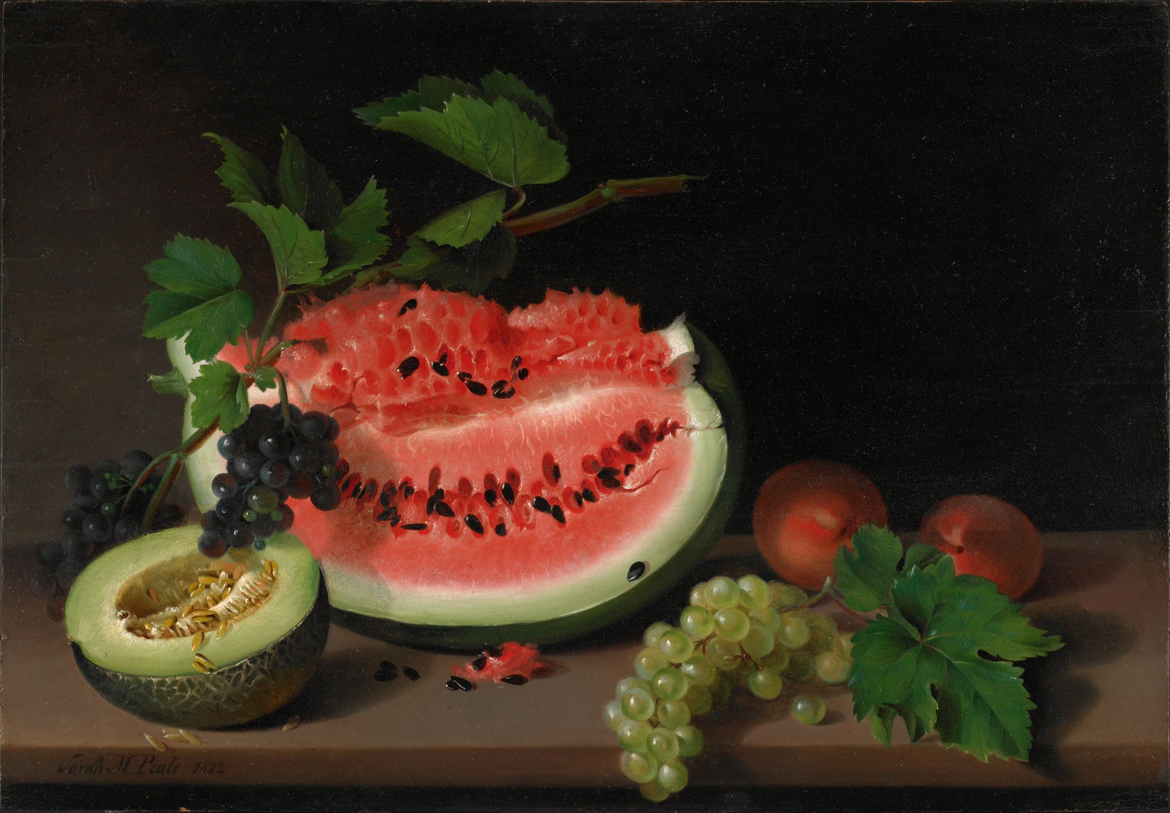 Stilleven met watermeloen by Sarah Miriam Peale - 1822 - 46,4 x 67 cm 