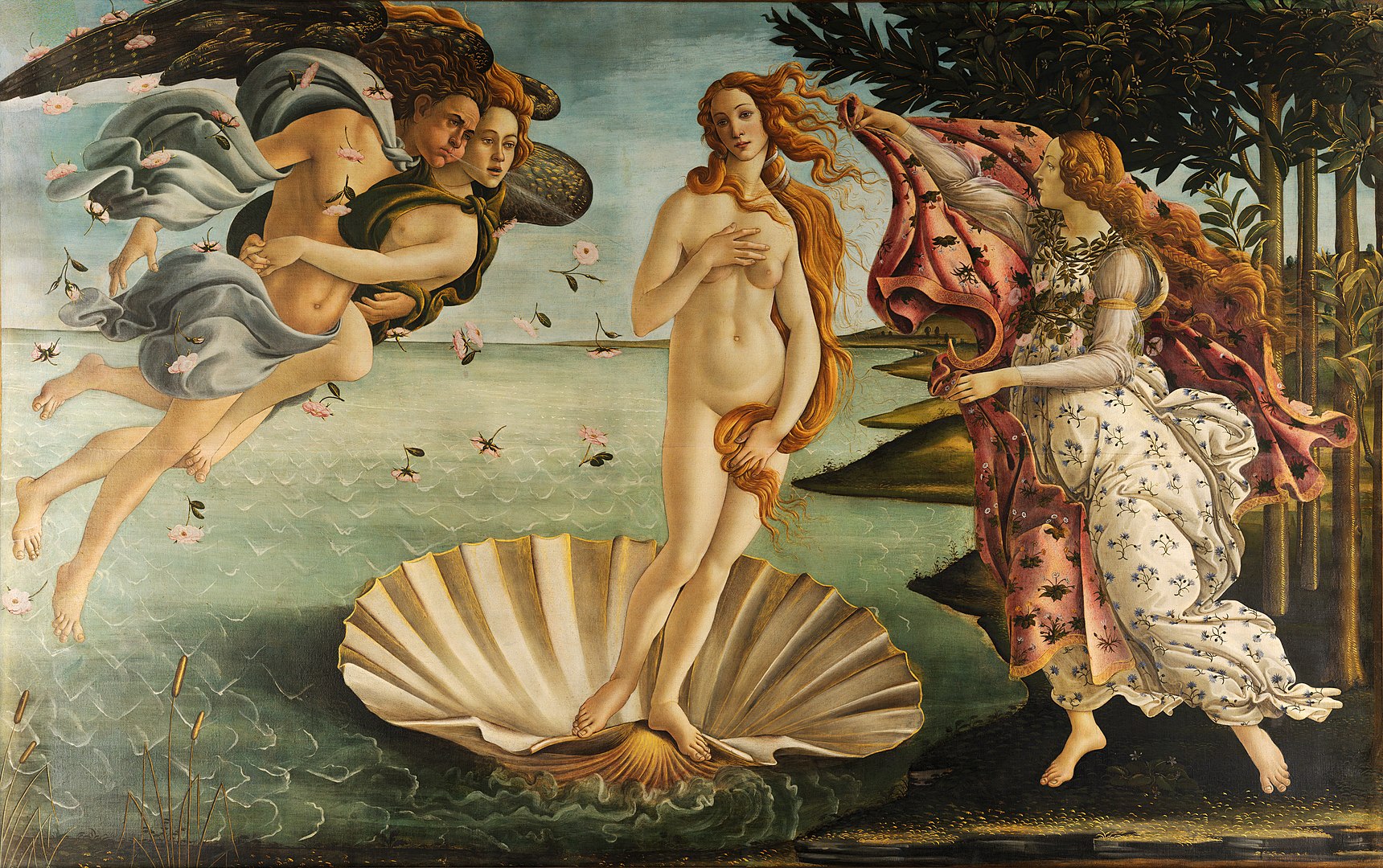 Рождение Венеры (The Birth of Venus) by Сандро Бот - Около 1484–1486 гг. - 72,5 × 278,9 см 