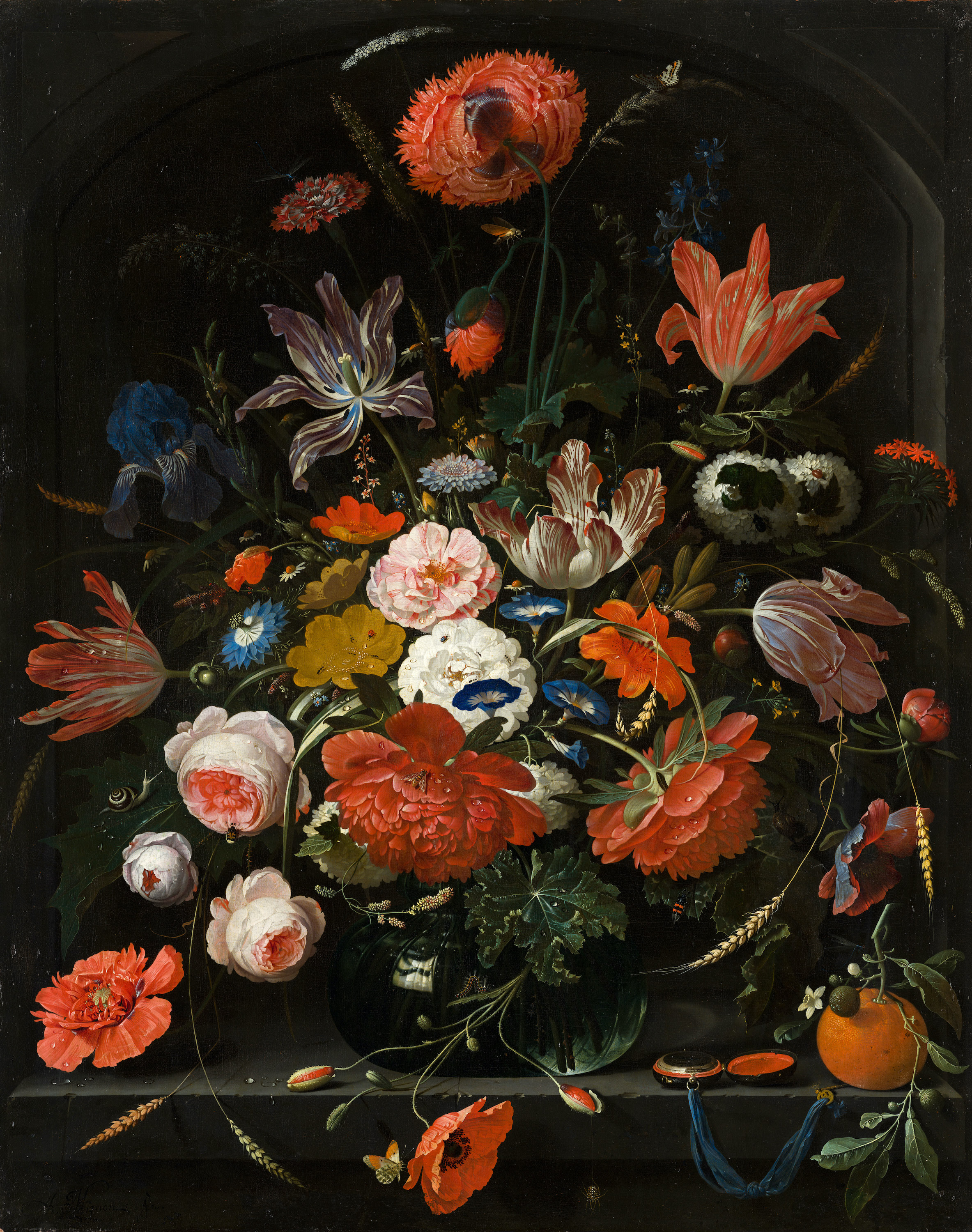 Flores num Vaso de Vidro by Abraham Mignon - 1670 - 72.5 x 90 cm 
