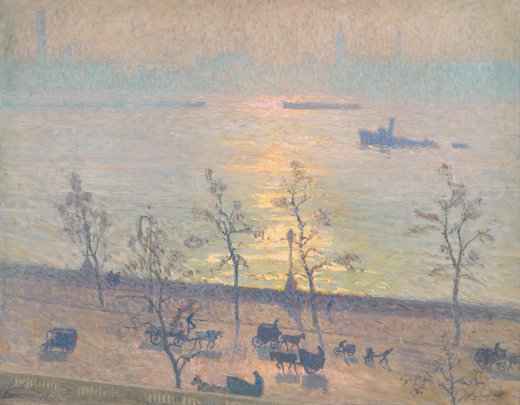 伦敦，泰晤士河上的日落 by 埃米尔 克劳斯 - 1916 - 71 x 92 cm 