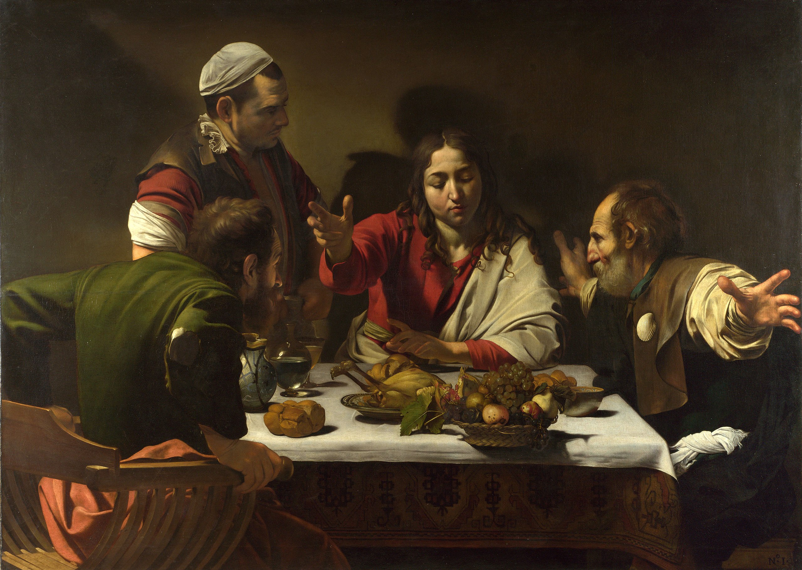 Wieczerza w Emaus by  Caravaggio - 1601 - 141 × 196,2 cm 