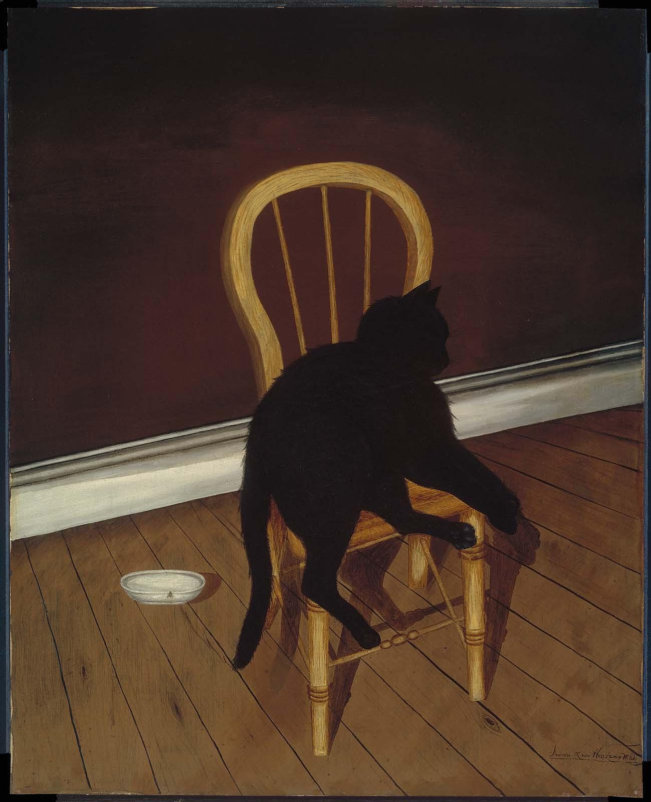 Black Cat on a Chair by Andrew L. von Wittkamp - after 1850 - 92.07 x 74.61 cm Museum of Fine Arts