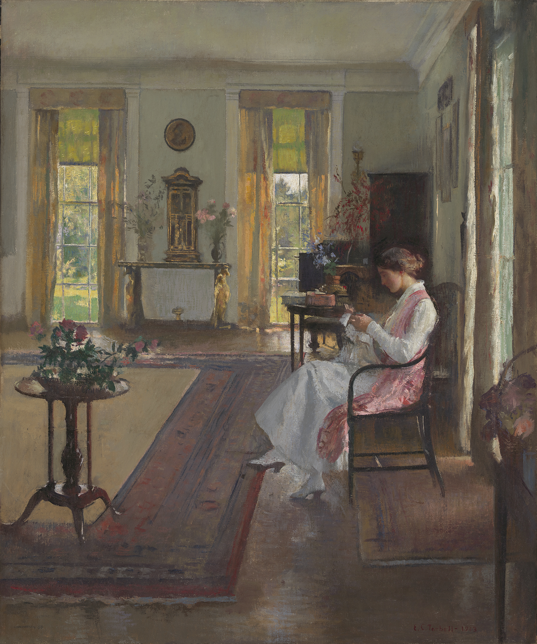 Een dame aan haar naaiwerk. Elizabeth, mevrouw Lyman by Edmund Charles Tarbell - 1913 - 76,2 x 63,5 cm 