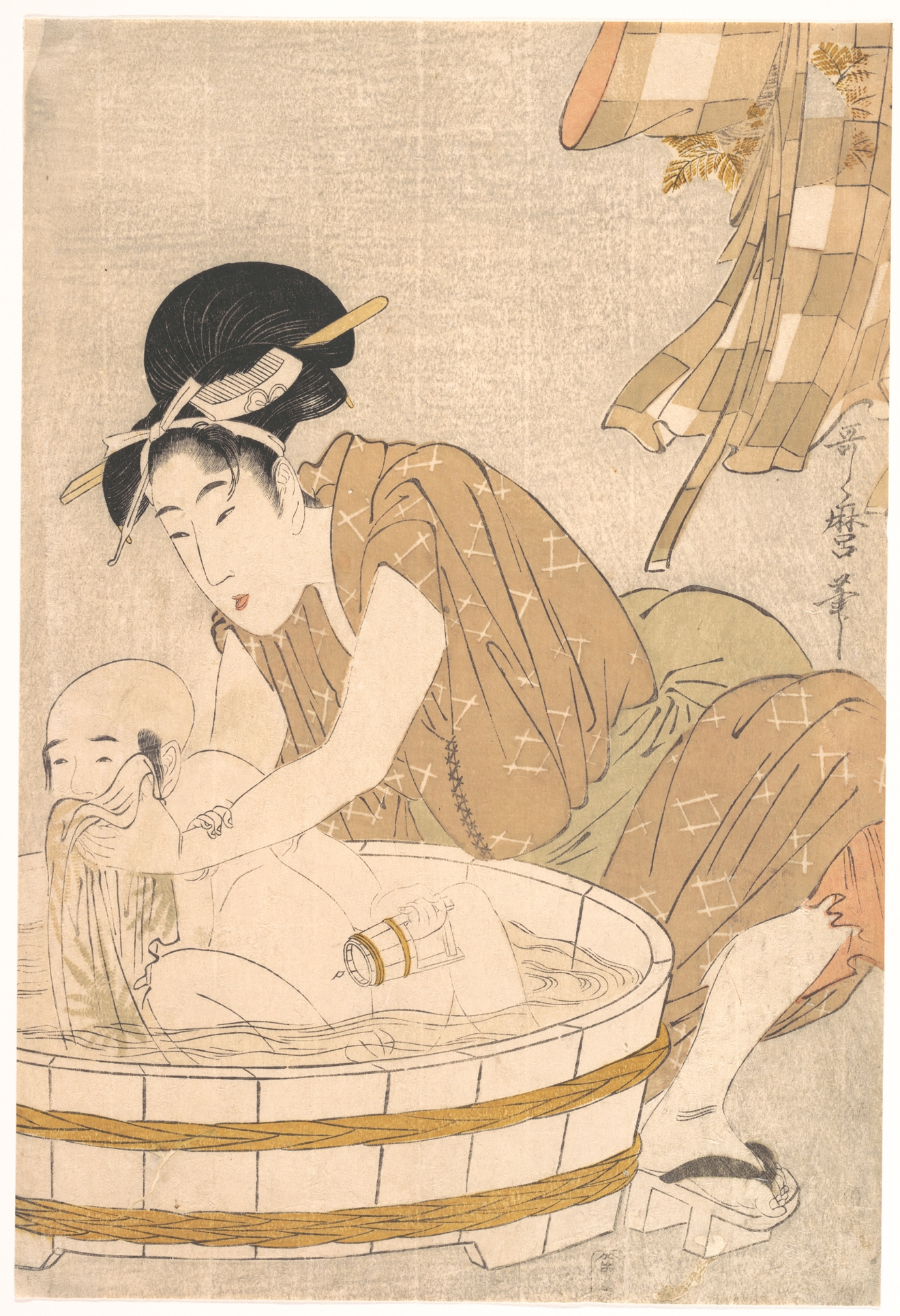 沐浴时间 by 歌麿 喜多川 - c. 1801 - 37.3 x 25.1 cm 