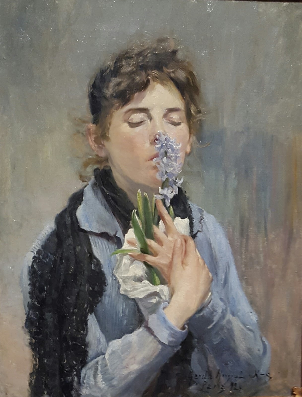 A Blue Hyacinth in Paris. Self portrait. by Gerda Roosval-Kallstenius - 1892 - 66 x 51.5 cm private collection
