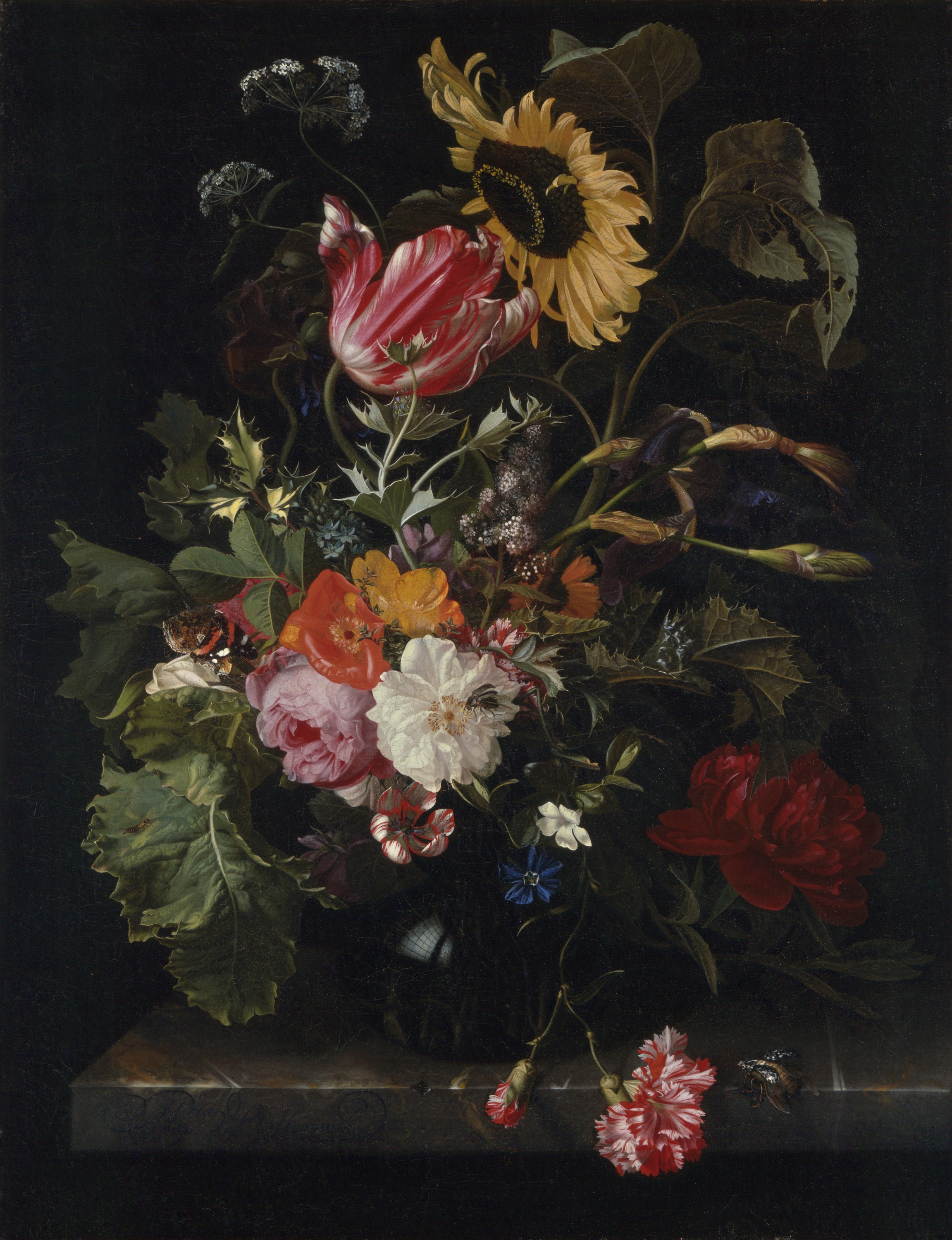 Букет цветов в вазе (Bouquet of Flowers in a Vase) by Maria van Oosterwijck - ок. 1670х - 74 x 56 см 