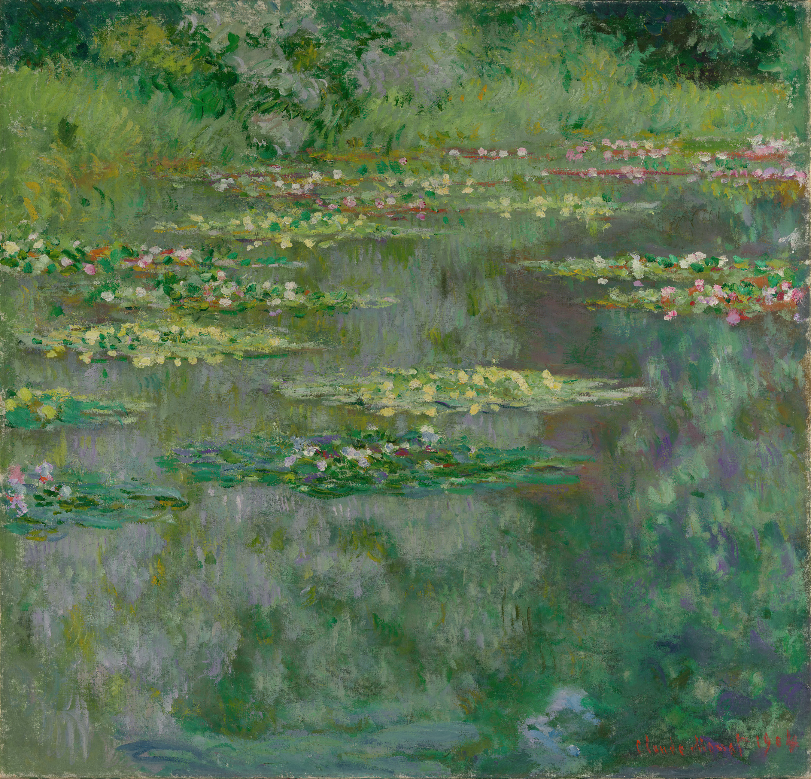 Lilie wodne lub Staw z liliami wodnymi (nenufarami) by Claude Monet - 1904 - 34 ⅝ × 36 cali 